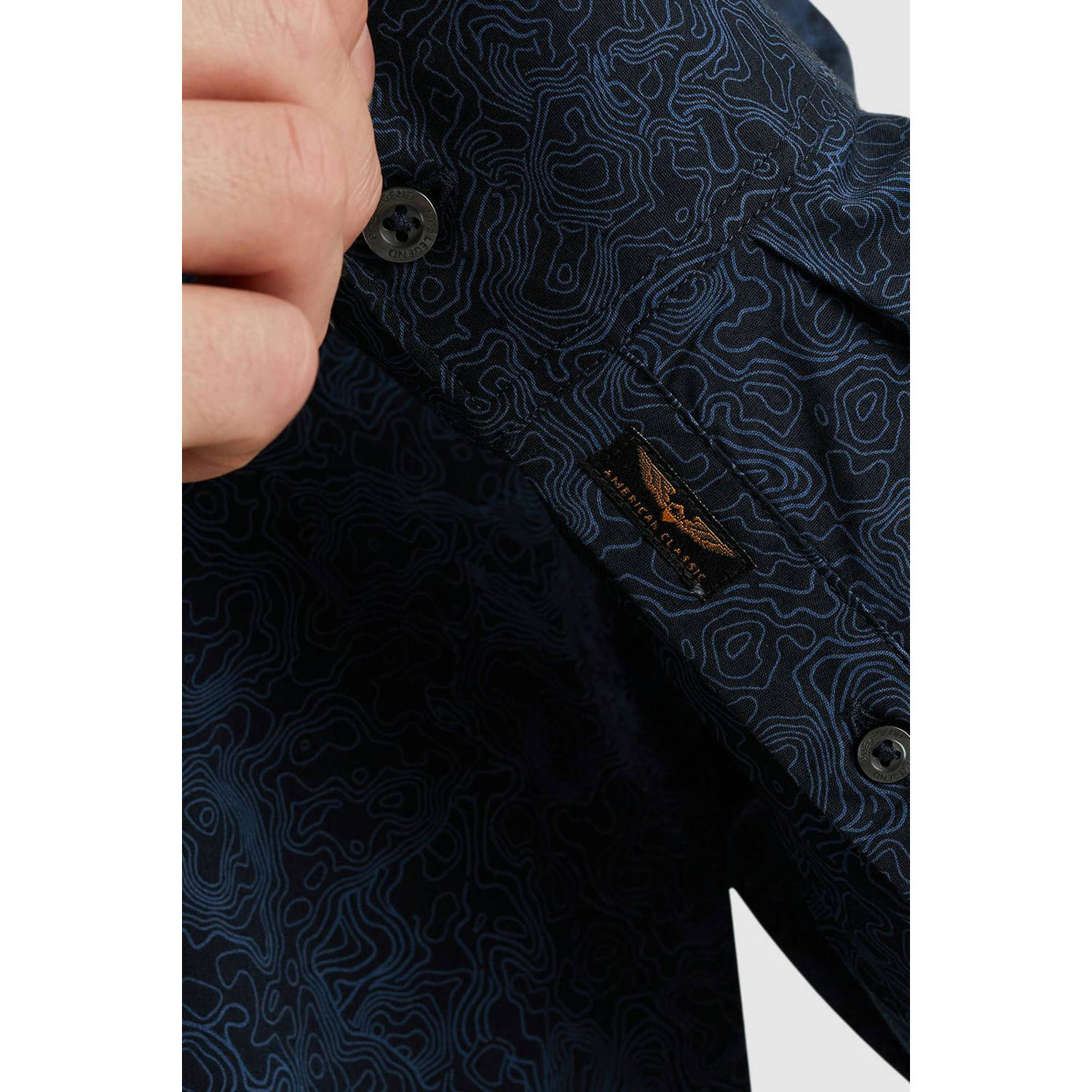 PME Legend regular fit overhemd met all over print donkerblauw