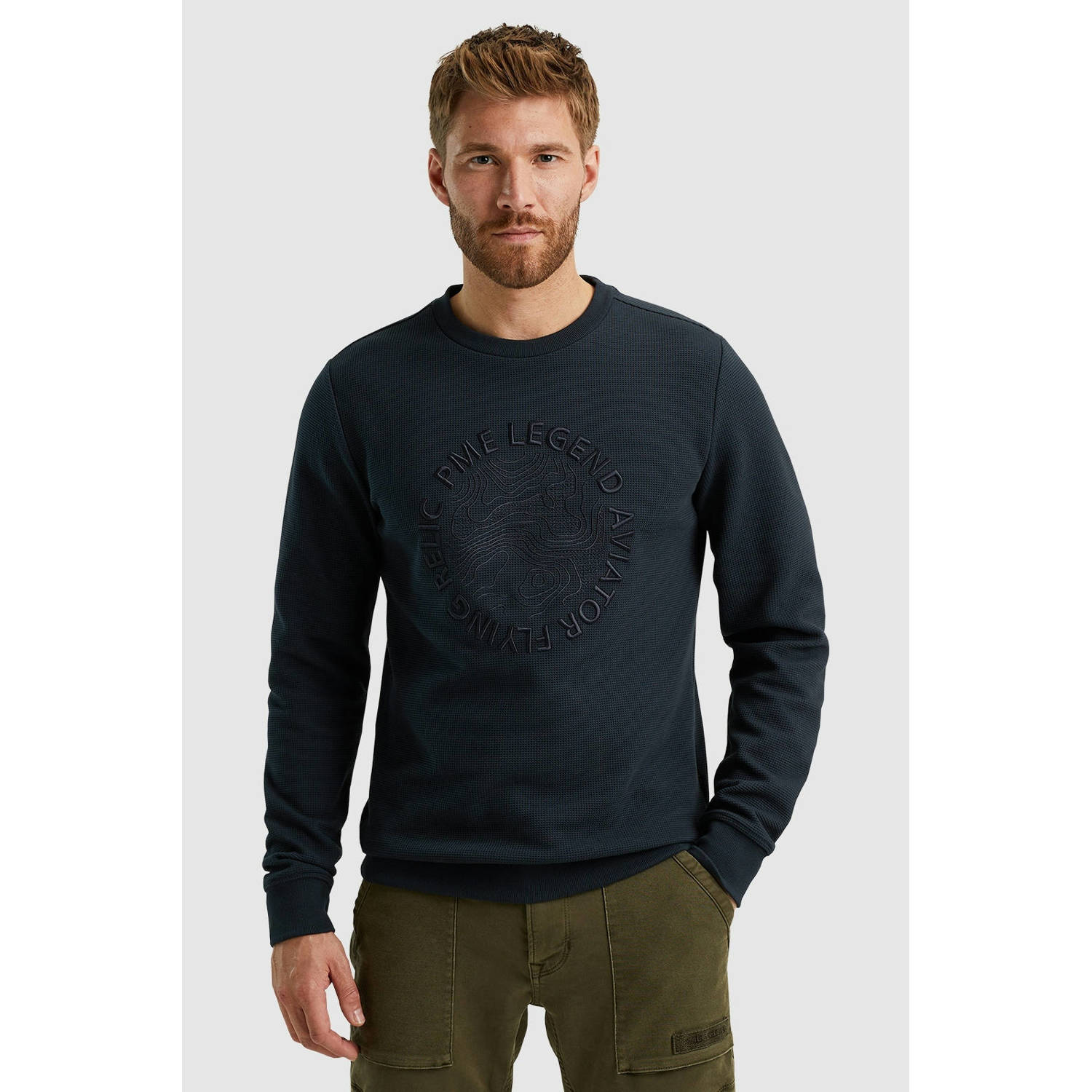 PME LEGEND Heren Truien & Vesten Crewneck Waffle Jersey Blauw