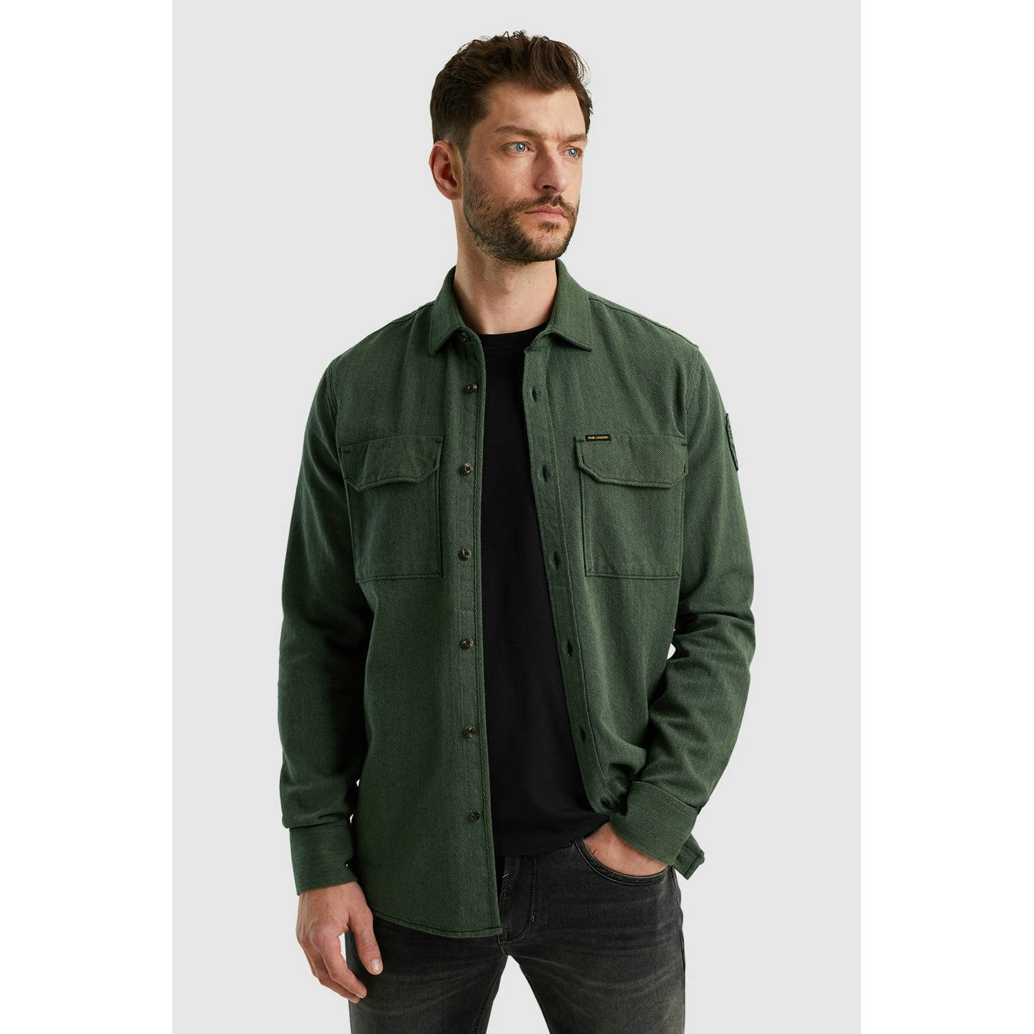 PME Legend Flanel Herringbone Overhemd Lange Mouw Green Heren