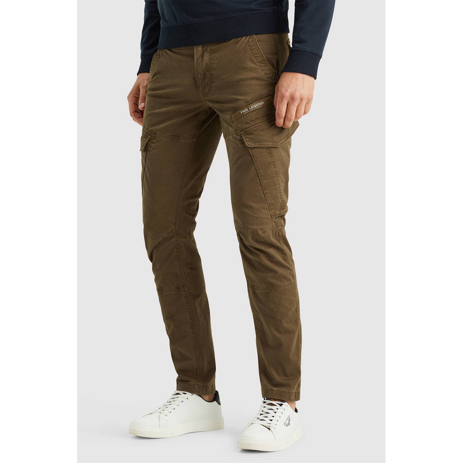 PME Legend tapered fit cargo broek met all over print bruin