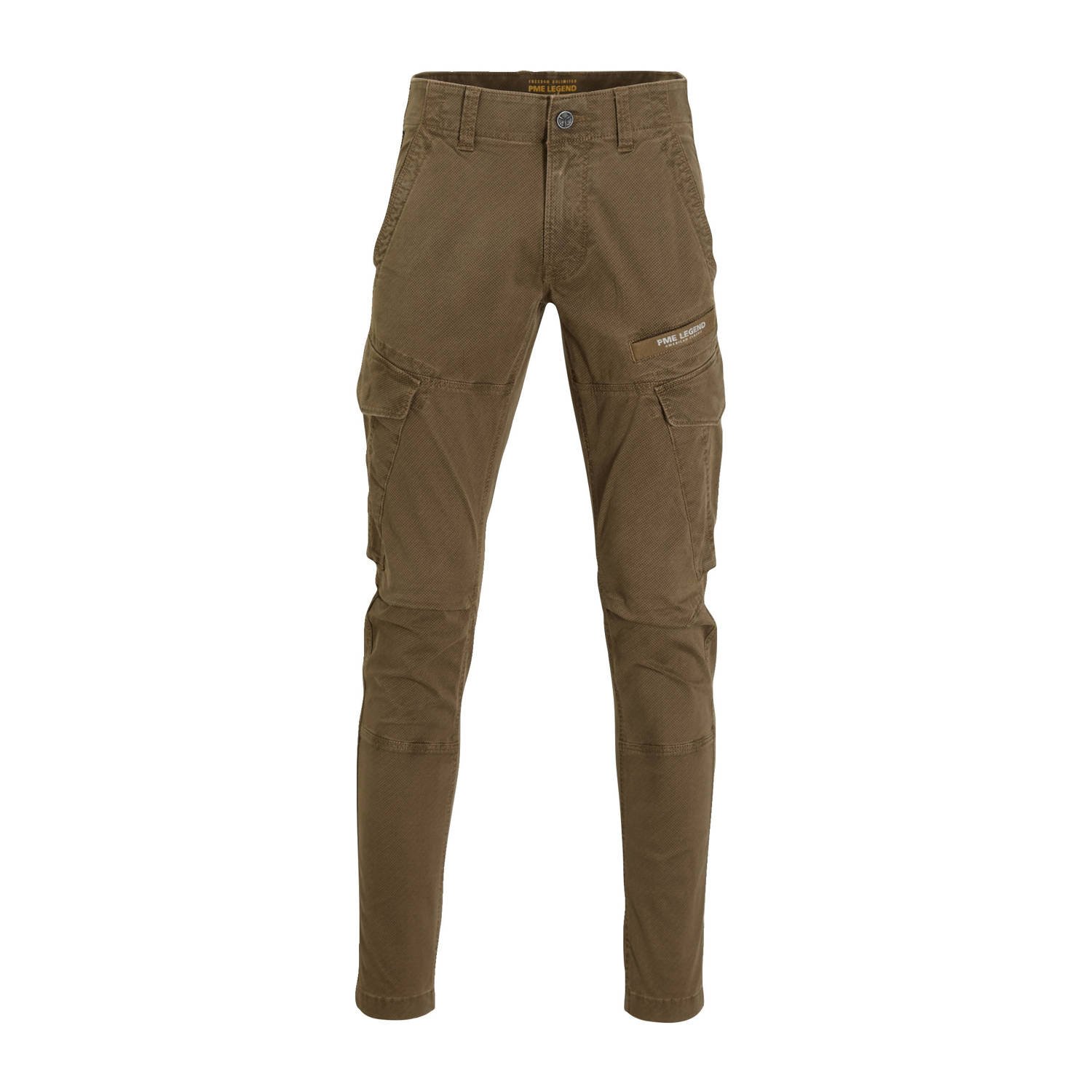 PME Legend tapered fit cargo broek met all over print bruin