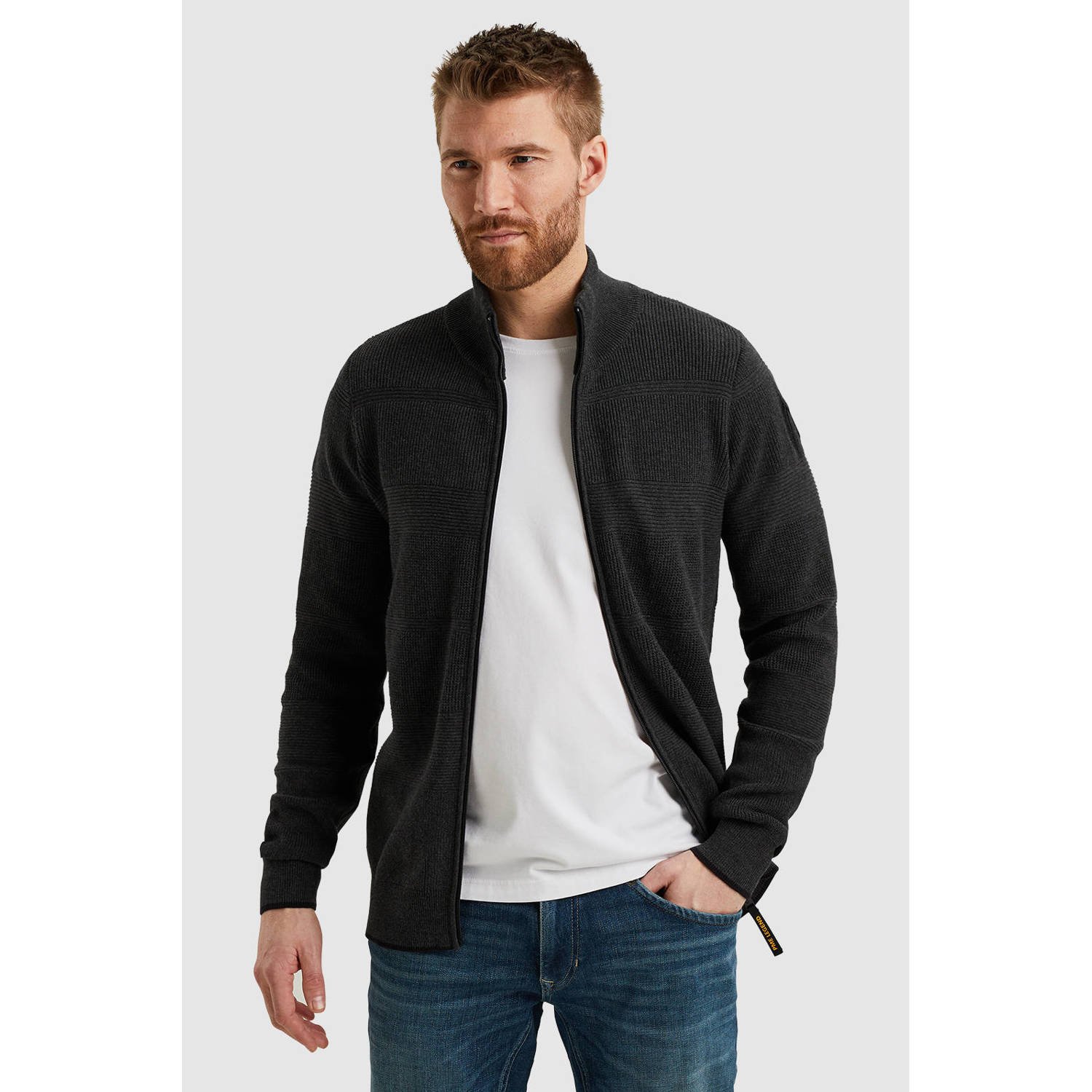PME Legend vest met ingebreid patroon grijs