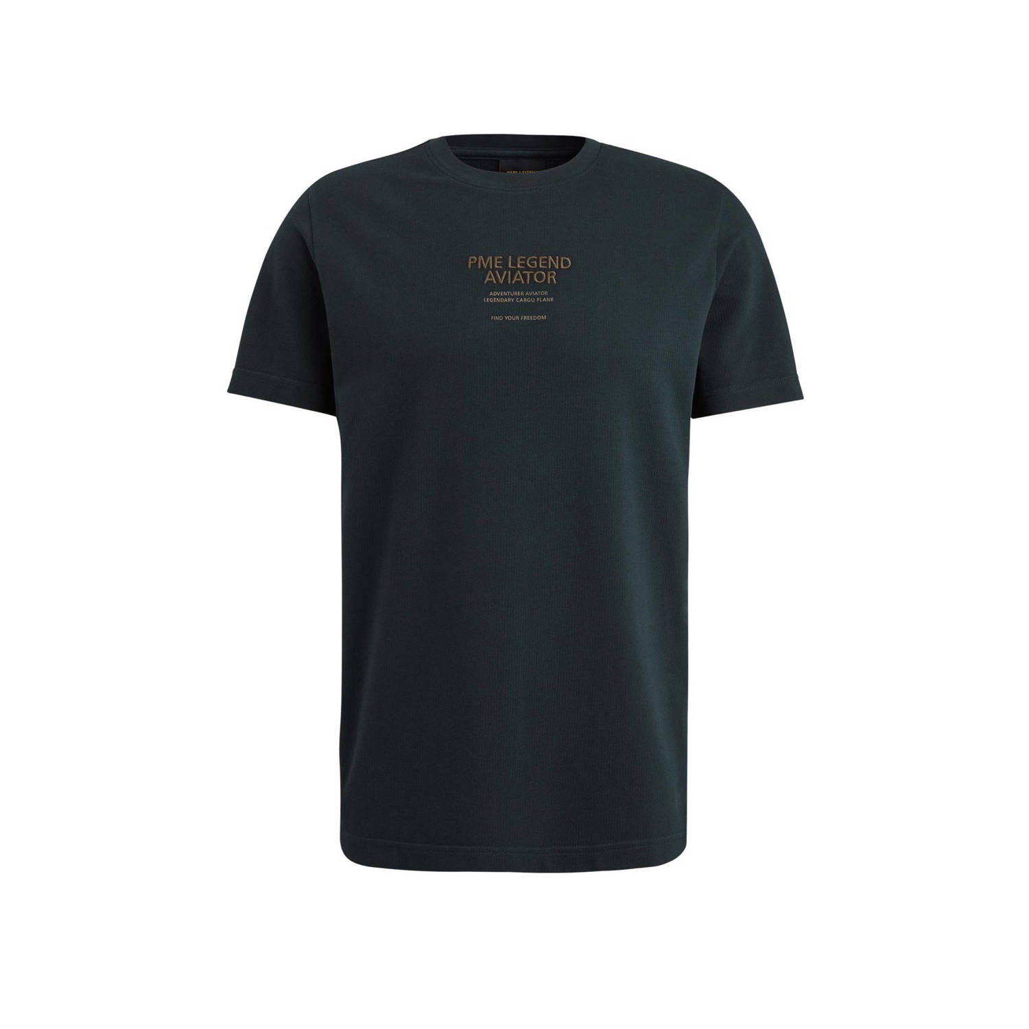 PME Legend fijngebreid T-shirt met ingebreid patroon donkerblauw