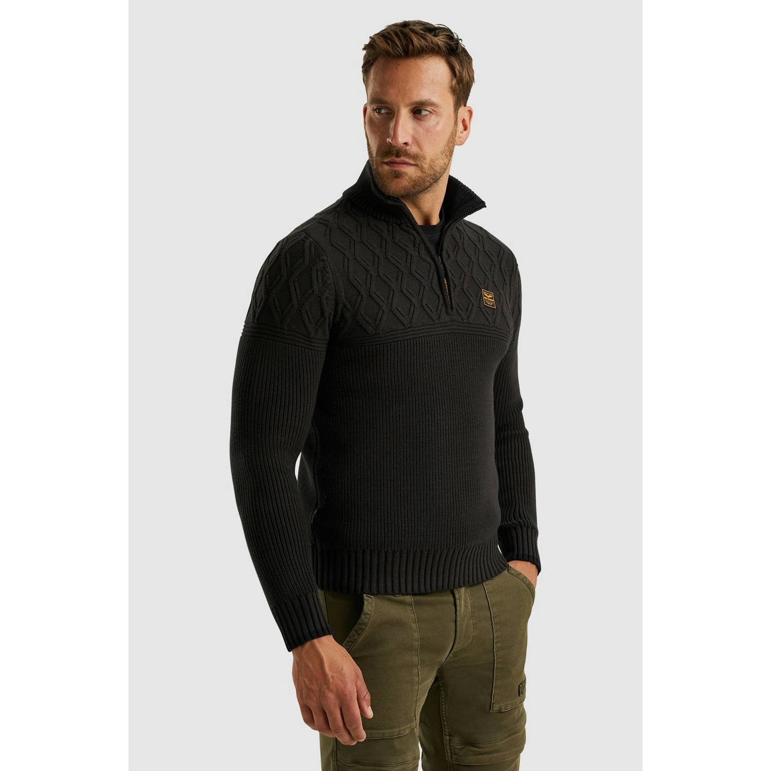 PME LEGEND Heren Truien & Vesten Half Zip Collar Cotton Mix Yarn Zwart