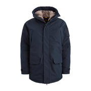 thumbnail: Donkerblauwe heren PME Legend winterjas van polyester met effen, lange mouwen, capuchon en rits- en drukknoopsluiting