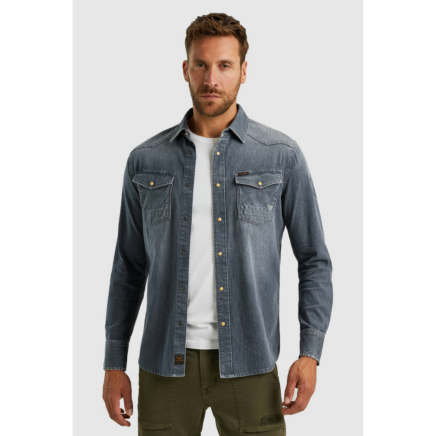 PME Legend Slate Denim Lange Mouw Shirt Blue Heren
