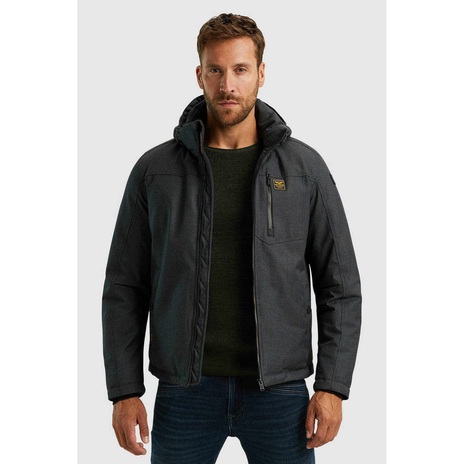 PME LEGEND Heren Jassen Semi Long Jacket Strator Melange Twill Grijs