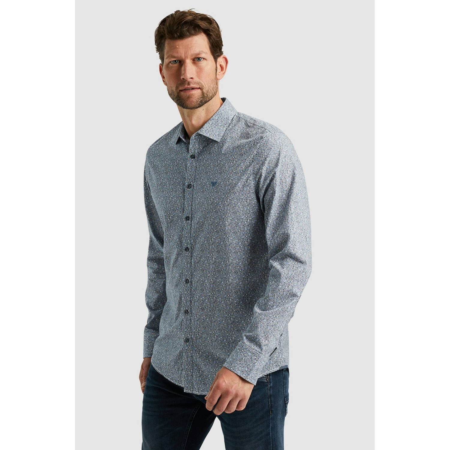 PME Legend regular fit overhemd met all over print blauw