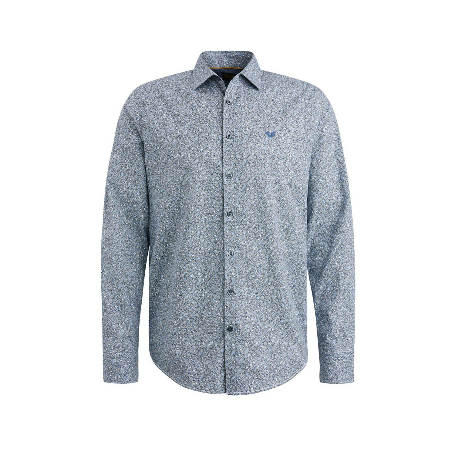PME Legend Gedrukte Poplin Overhemd Lange Mouw Blue Heren