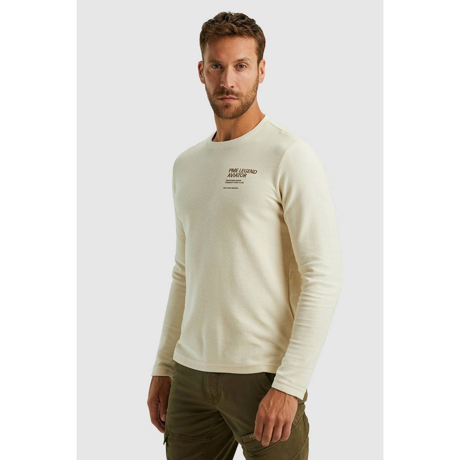 PME Legend Gestructureerde longsleeve R-hals top Beige Heren