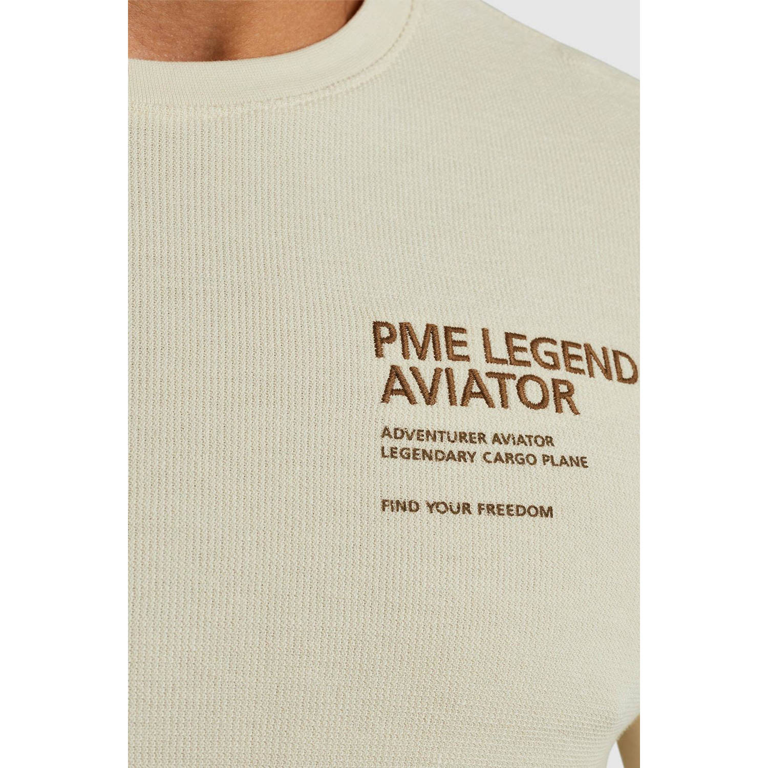 PME Legend fijngebreide longsleeve met logo ecru