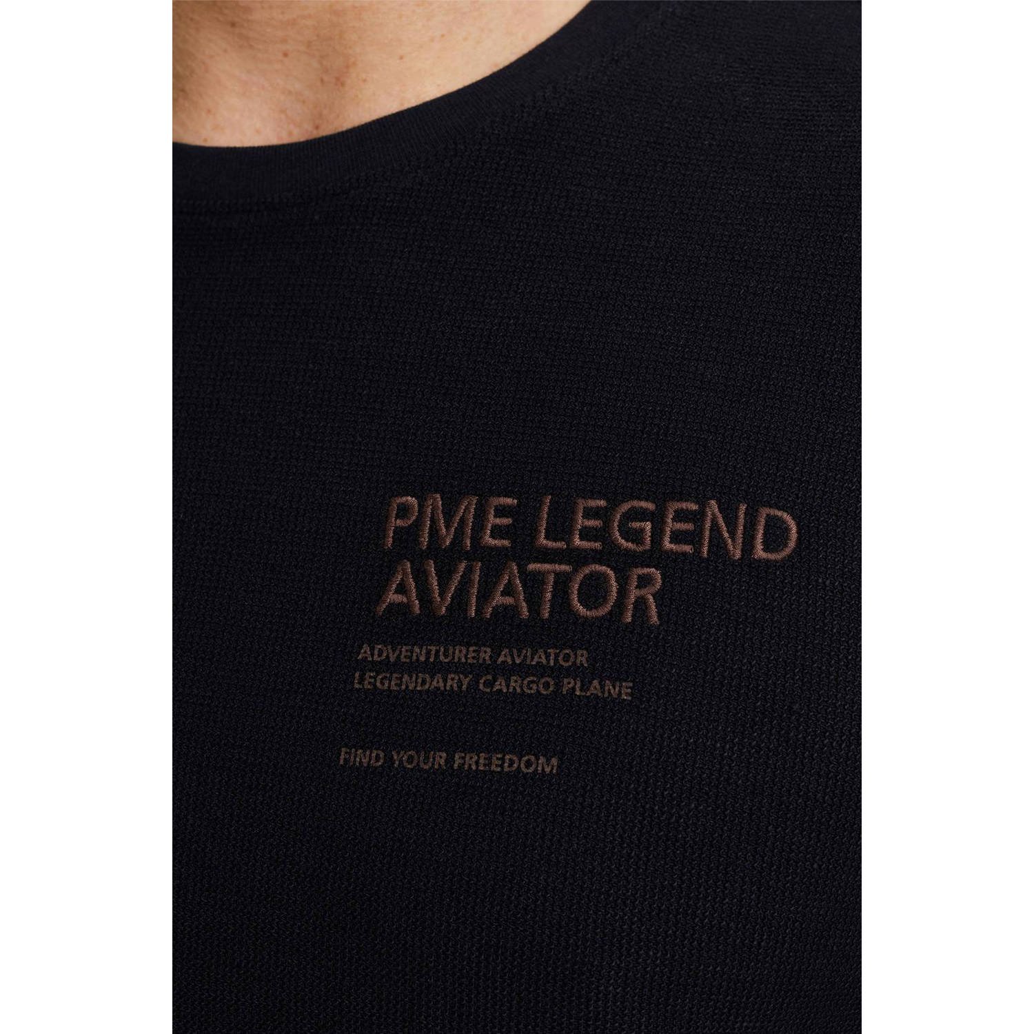 PME Legend fijngebreide longsleeve met logo donkerblauw