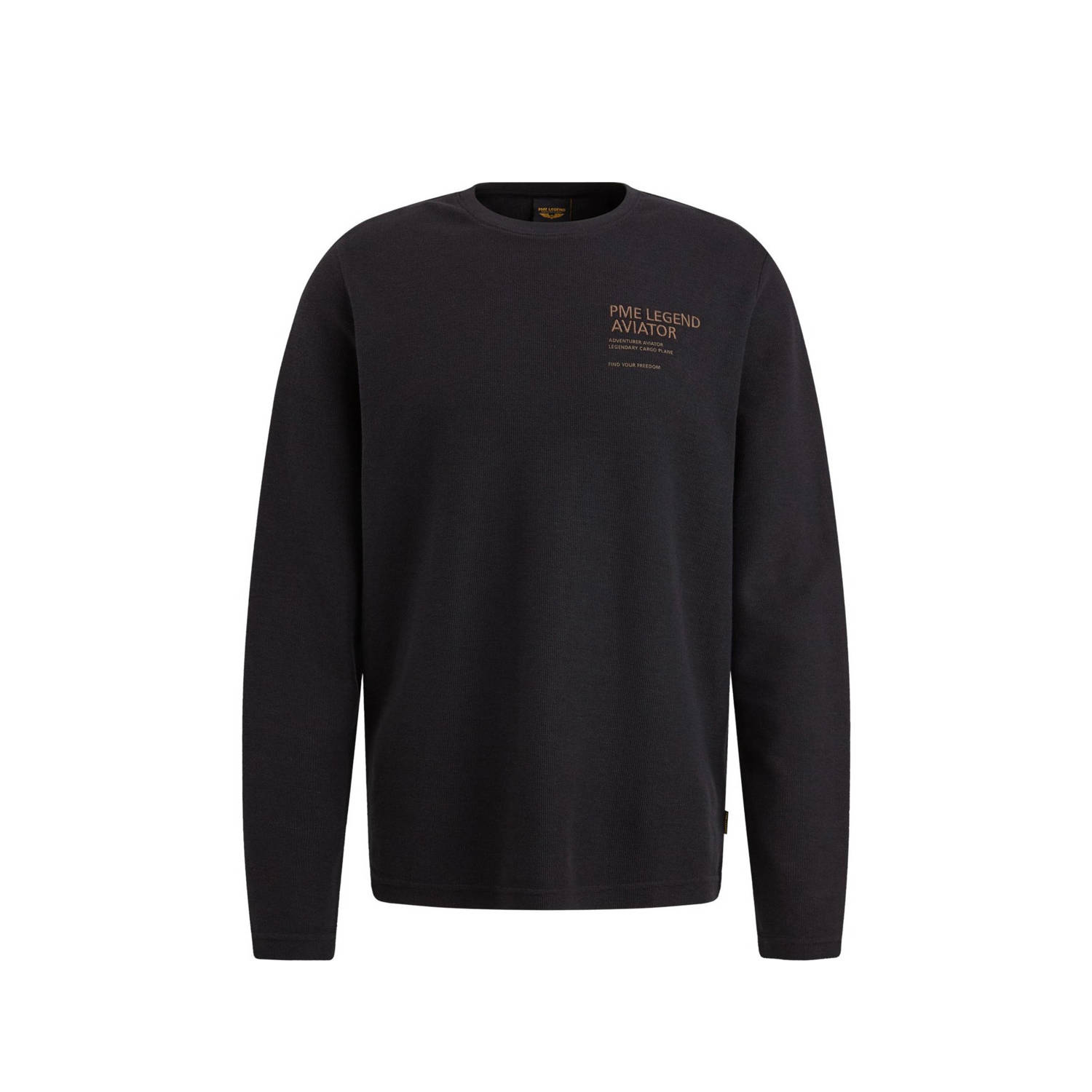 PME Legend fijngebreide longsleeve met logo donkerblauw