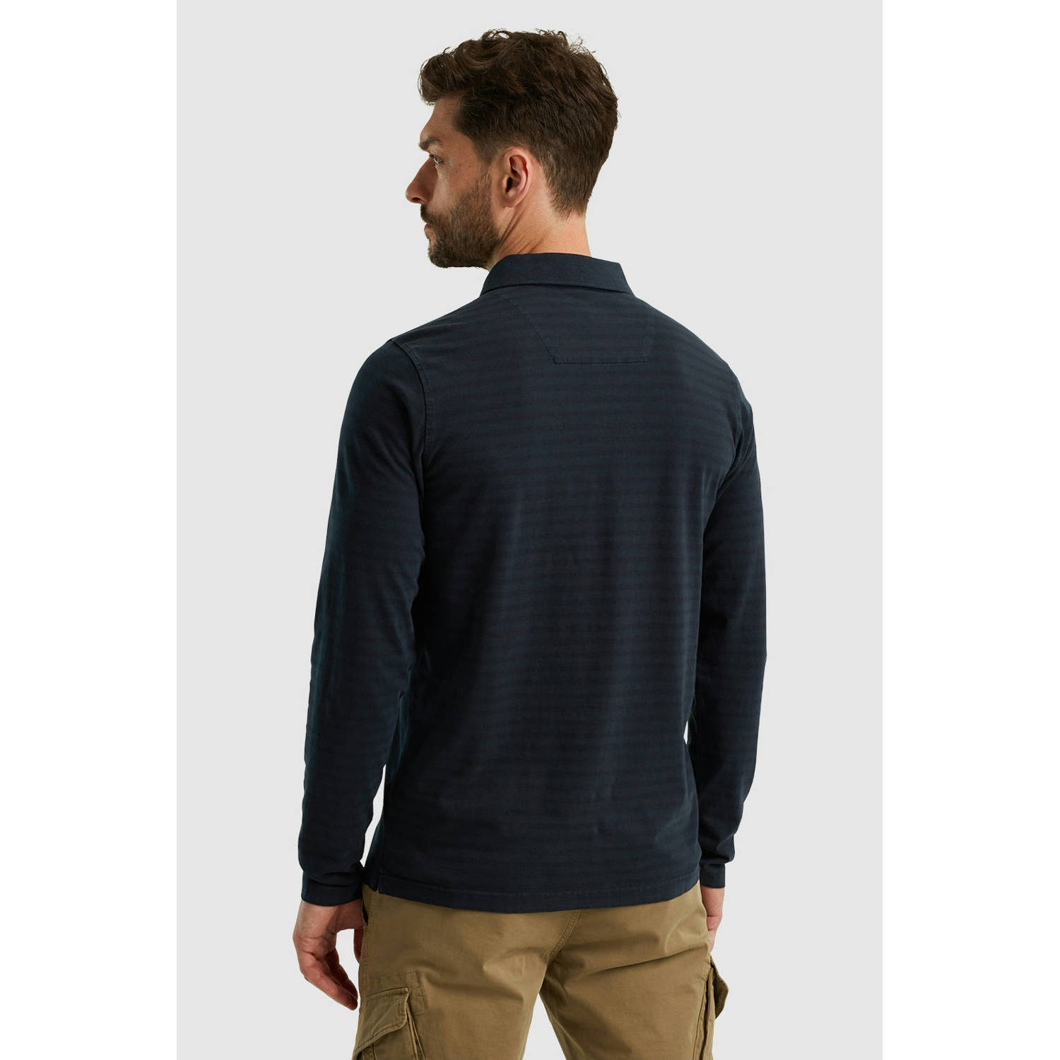 PME Legend gestreepte regular fit polo donkerblauw