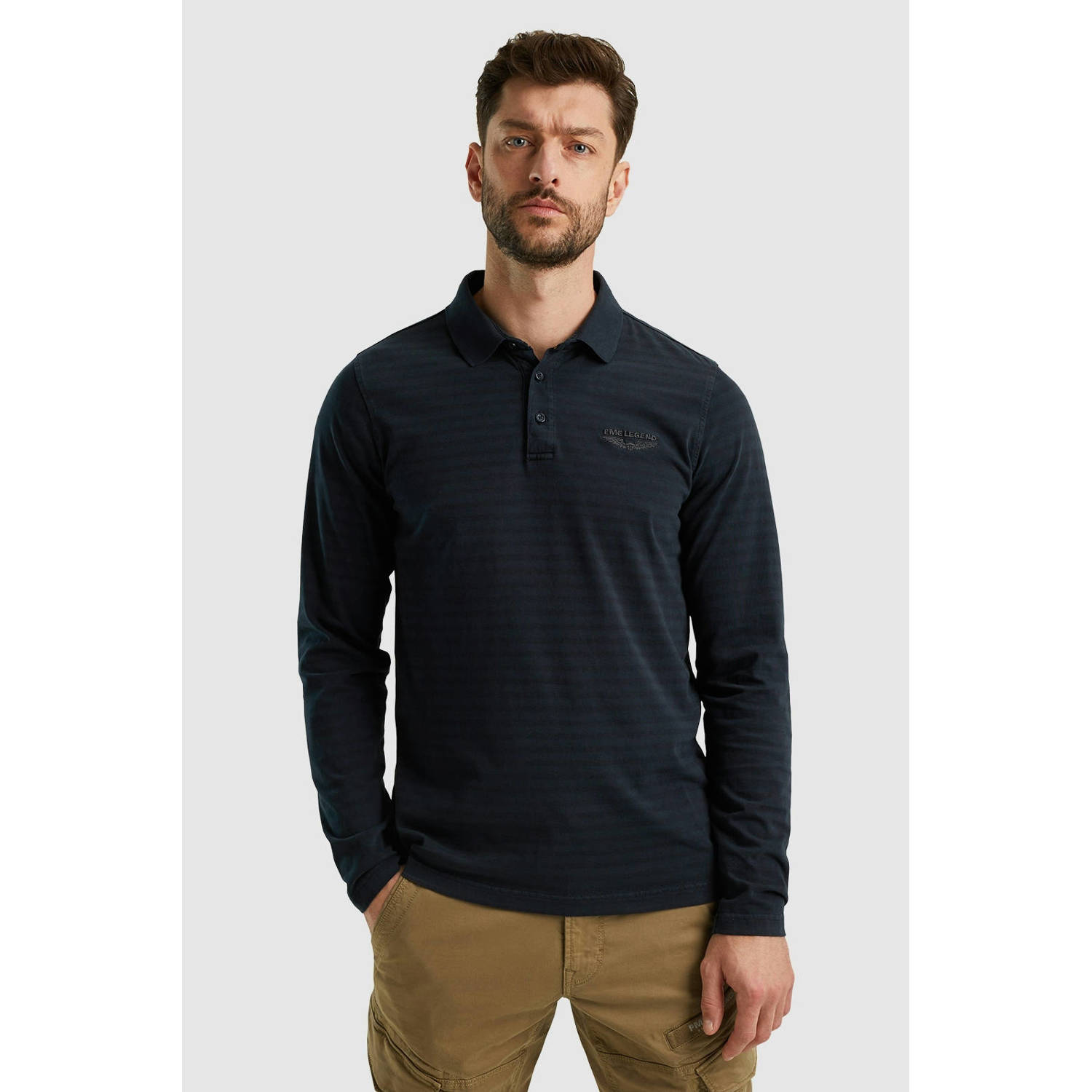 PME Legend gestreepte regular fit polo donkerblauw