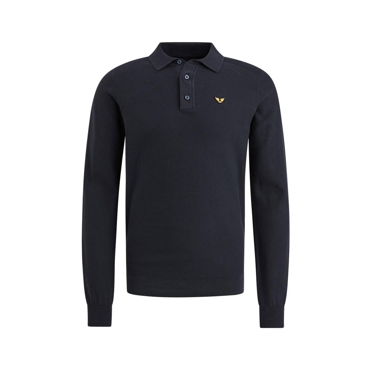 PME Legend fijngebreide regular fit polo met logo donkerblauw