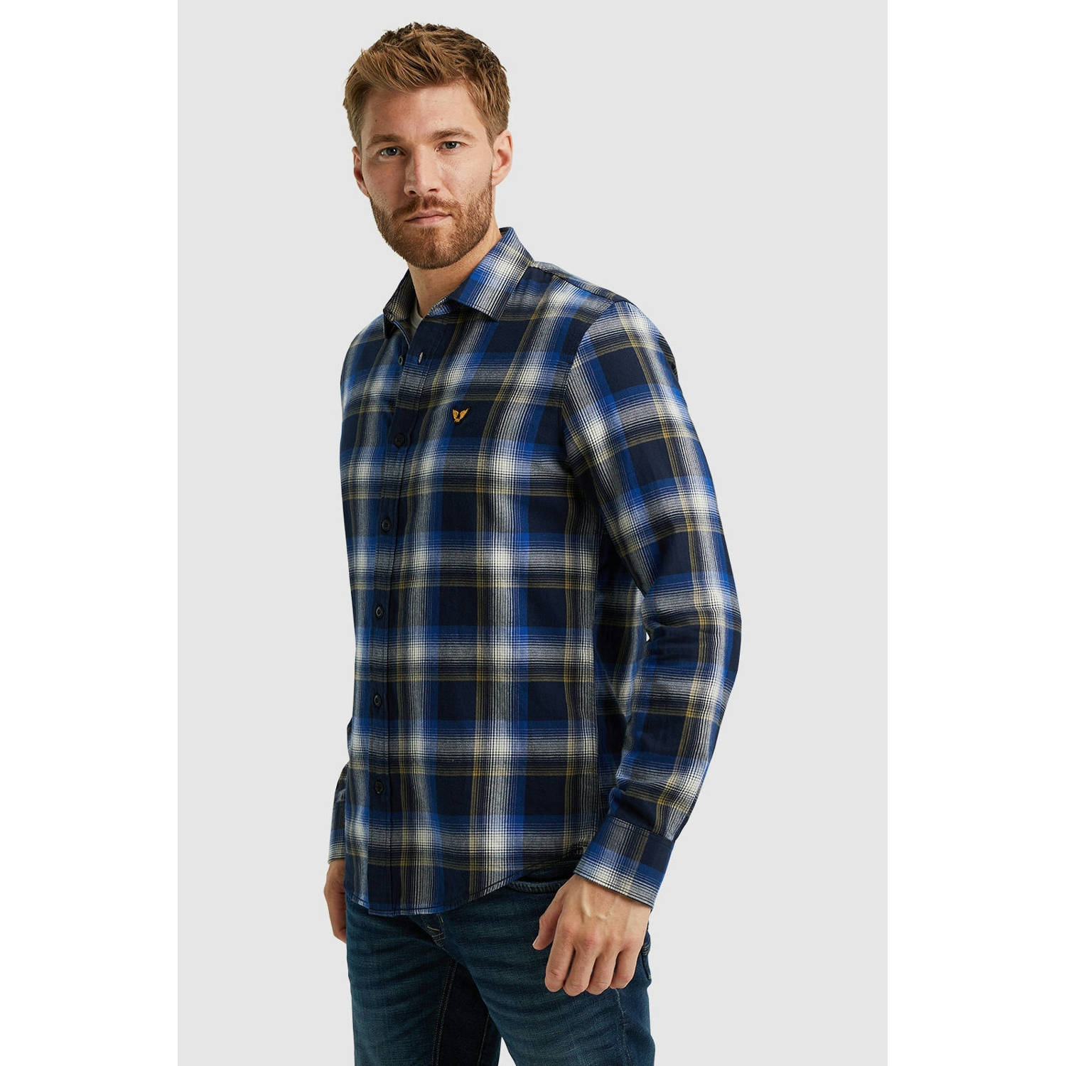 PME Legend geruit regular fit overhemd blauw