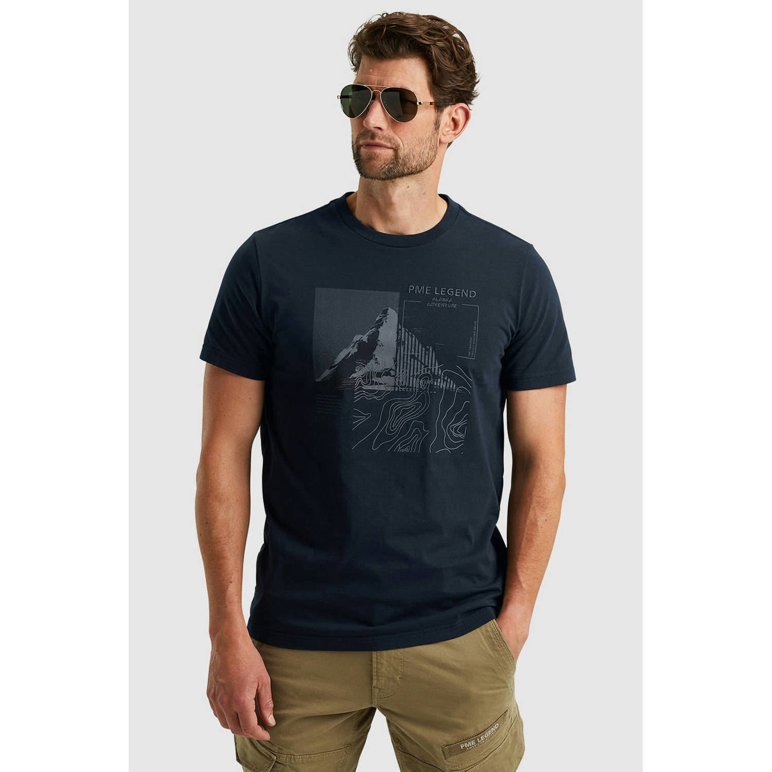 PME Legend regular fit T-shirt met printopdruk donkerblauw