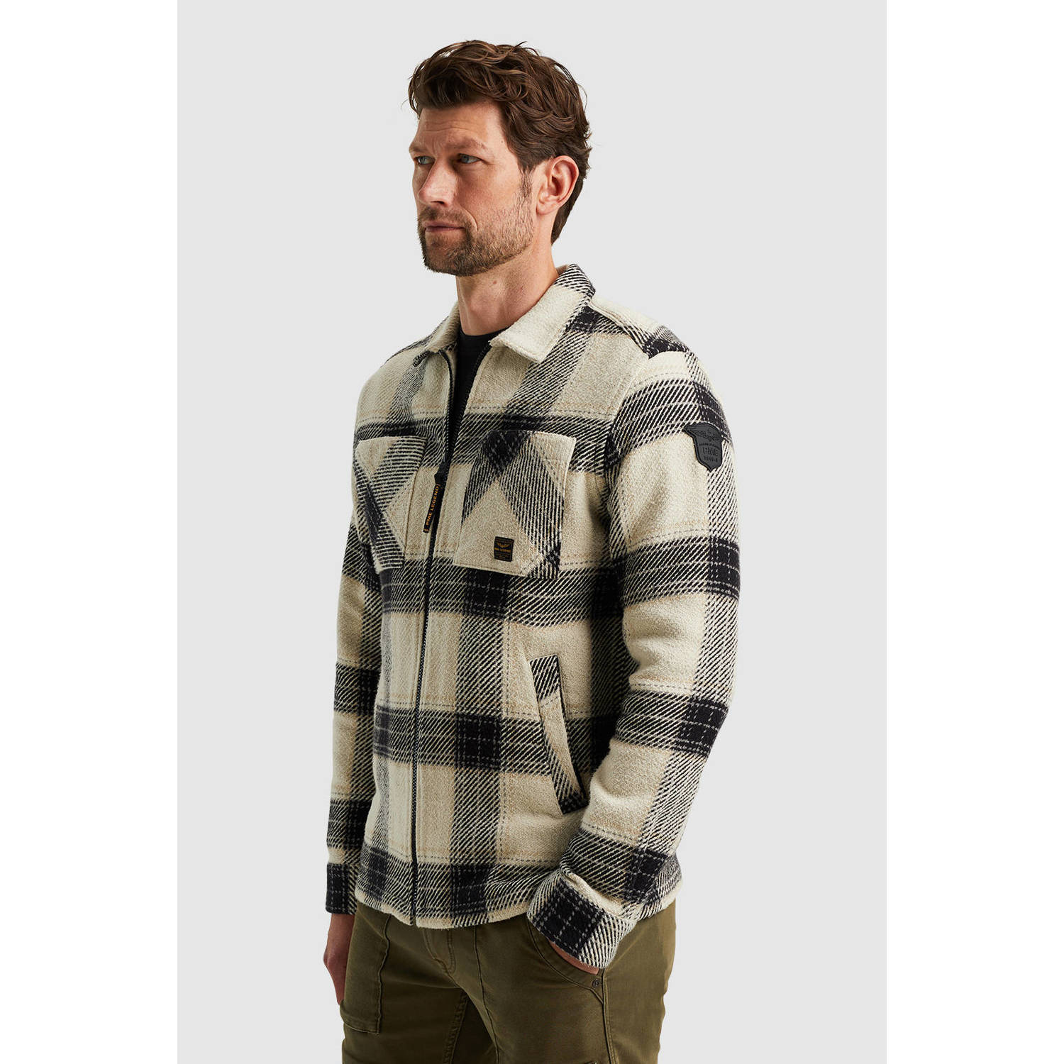 PME Legend geruit regular fit overshirt ecru