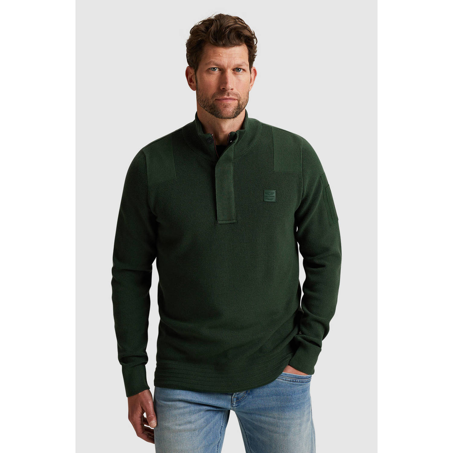 PME LEGEND Heren Truien & Vesten Half Zip Collar Cotton Knit Groen
