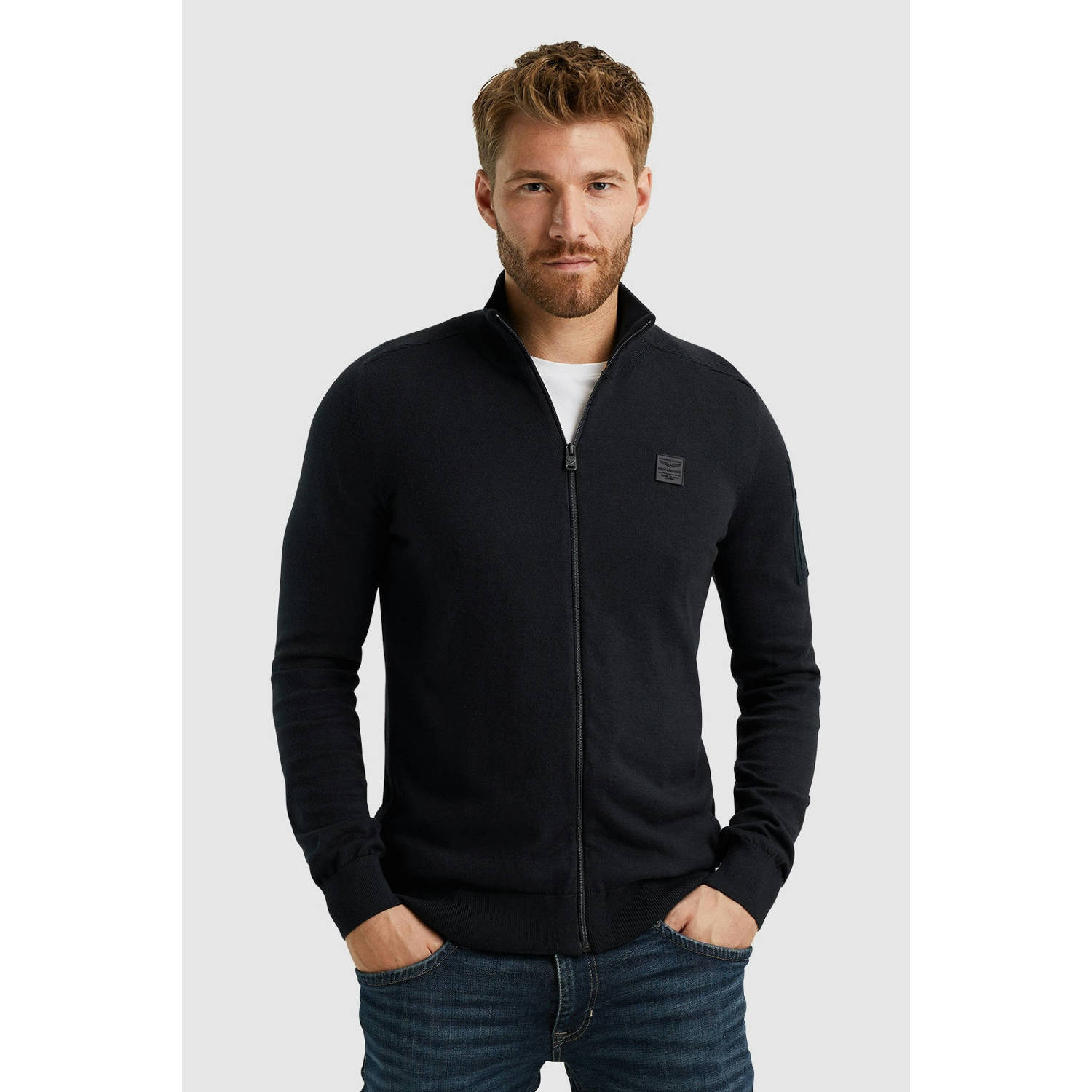 PME Legend gebreid vest met logo donkerblauw
