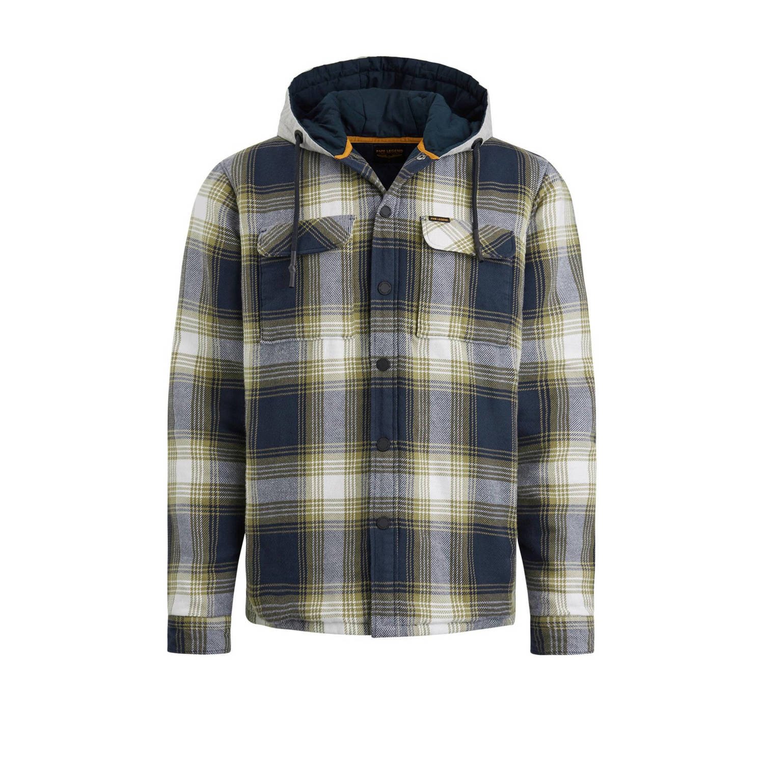 PME LEGEND Heren Overhemden Long Sleeve Shirt Ctn Flanel Check Quilted Blauw