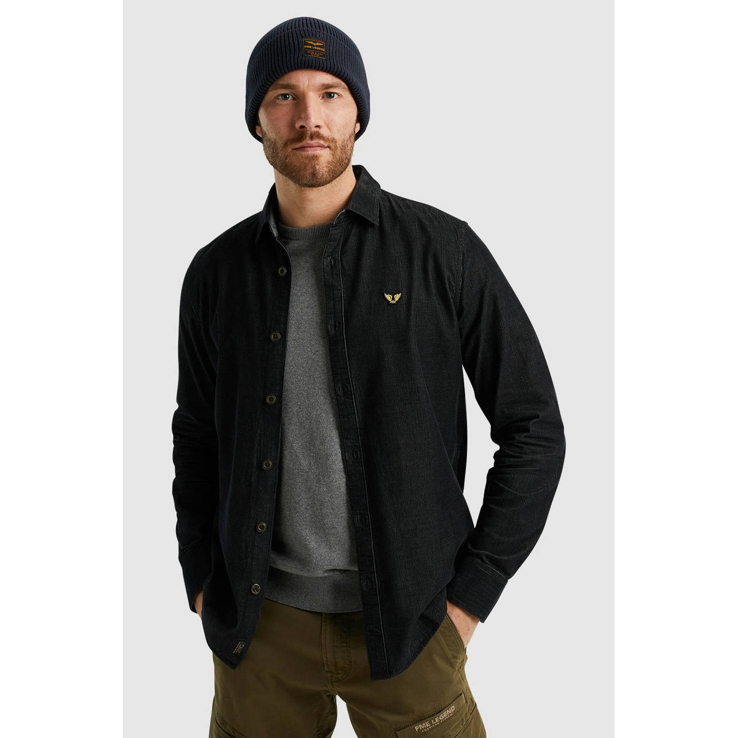 PME Legend corduroy overhemd donkergrijs