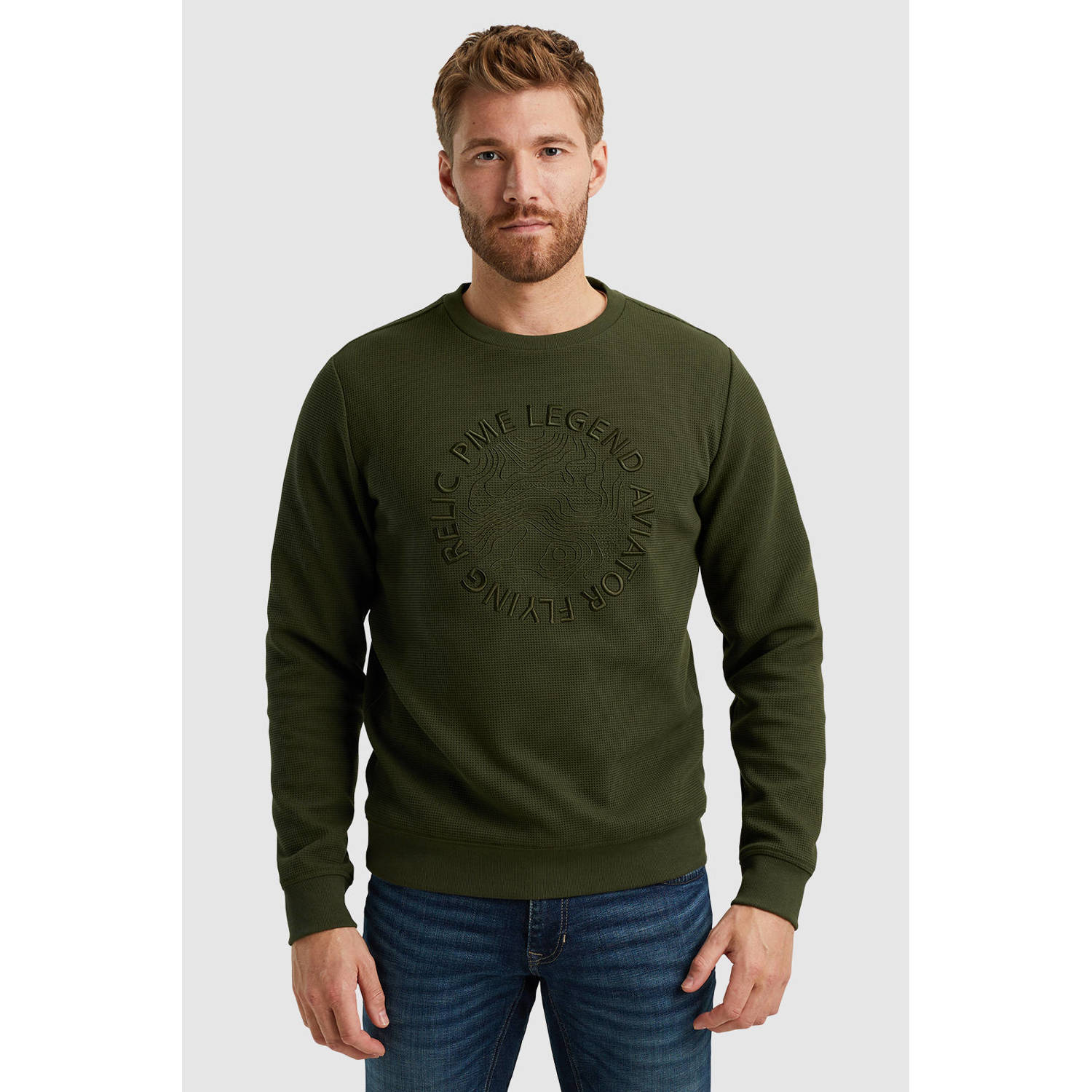 PME Legend Waffle Jersey Crewneck Pullover Psw2408429 Green Heren