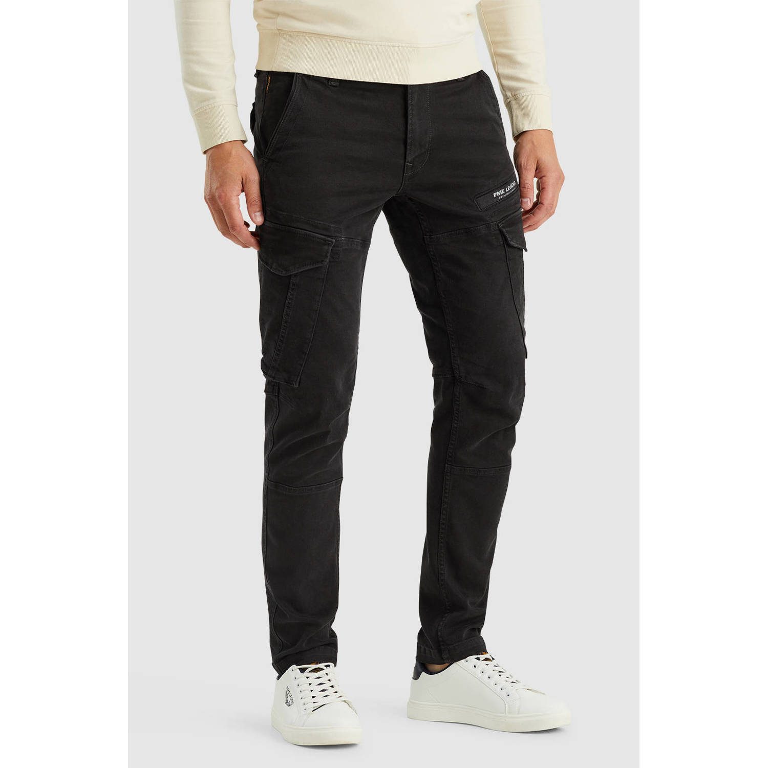 PME Legend tapered fit cargo broek NORDROP washed black denim