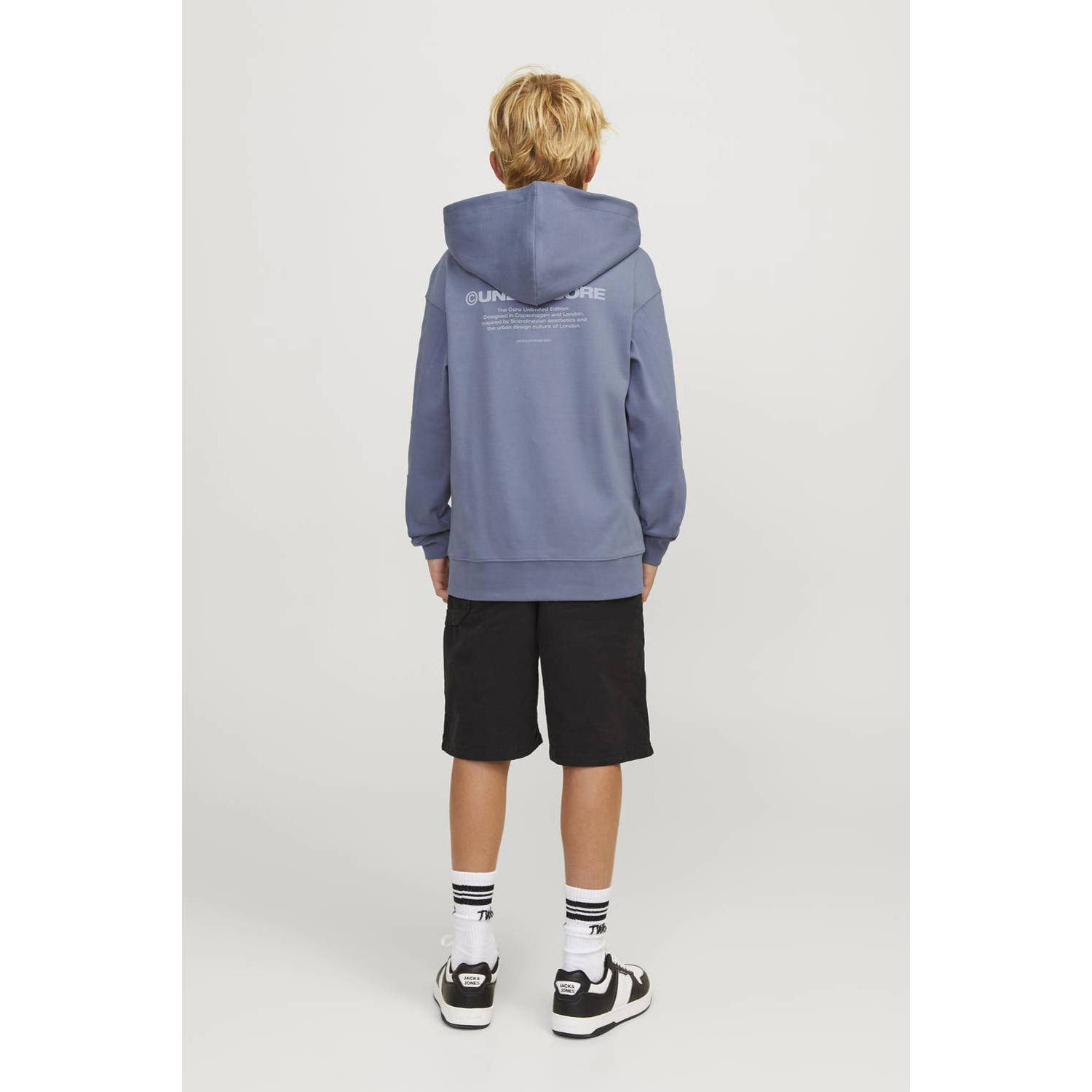 JACK & JONES JUNIOR hoodie JCOAERO met tekst zachtblauw
