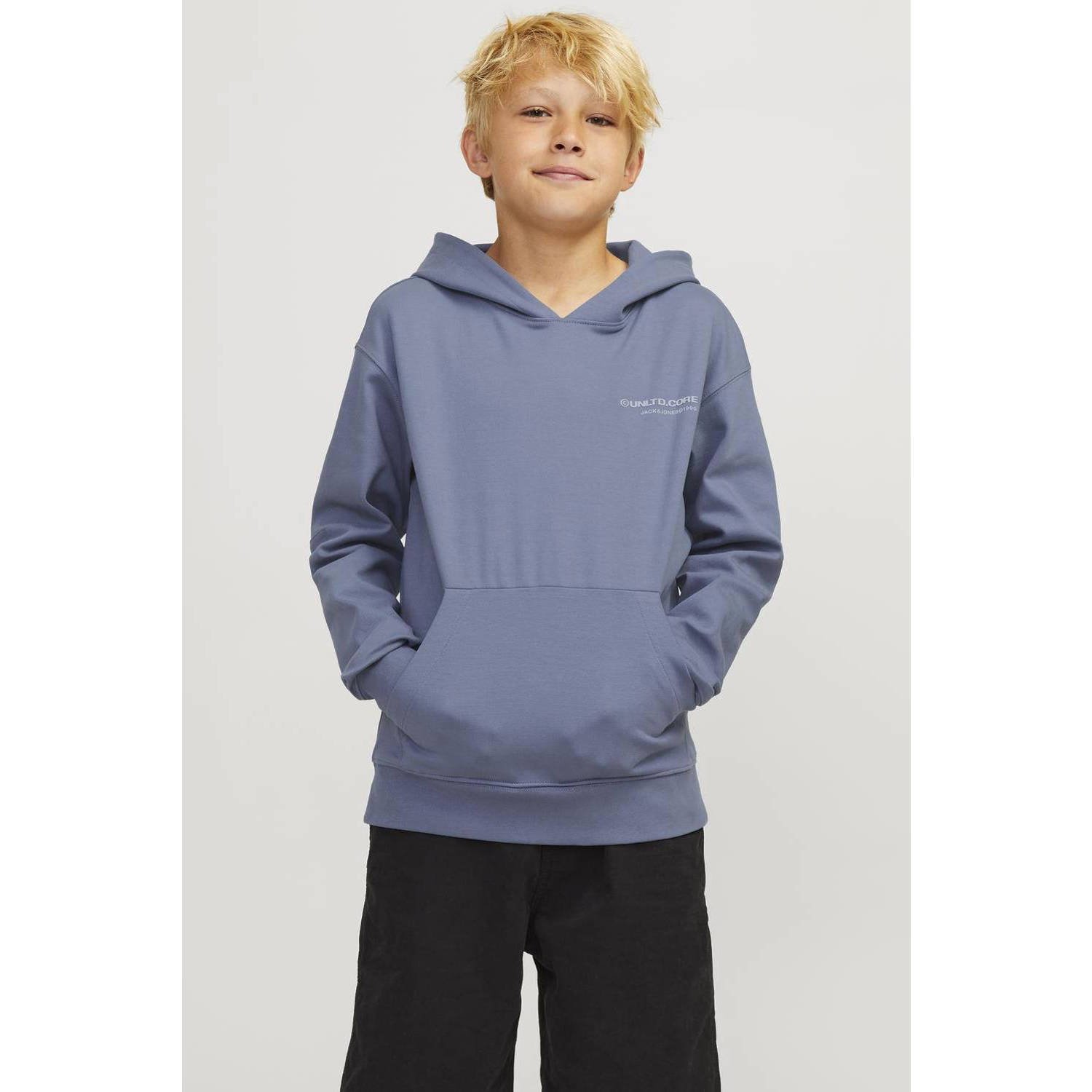 Jack & jones JUNIOR hoodie JCOAERO met tekst zachtblauw Sweater Tekst 128