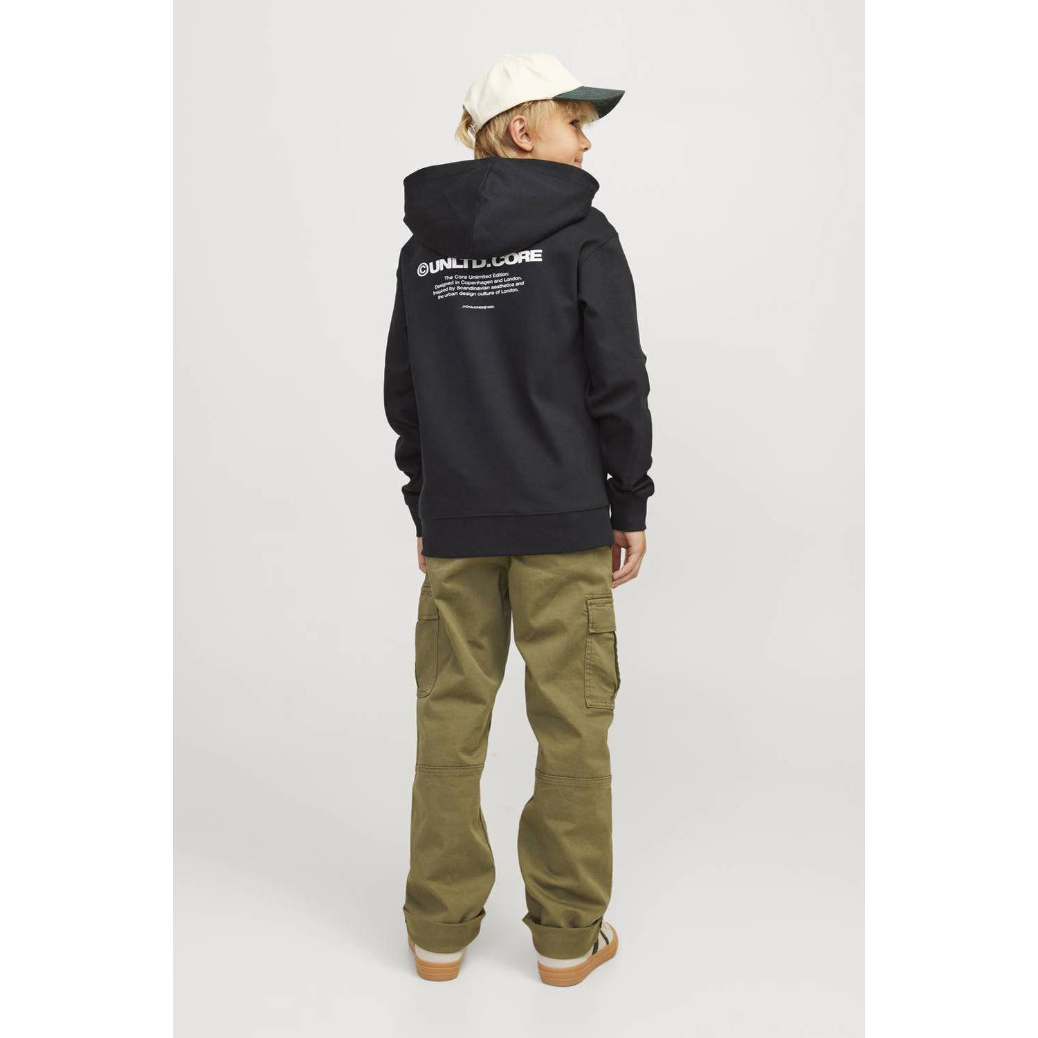 JACK & JONES JUNIOR hoodie JCOAERO met tekst zwart