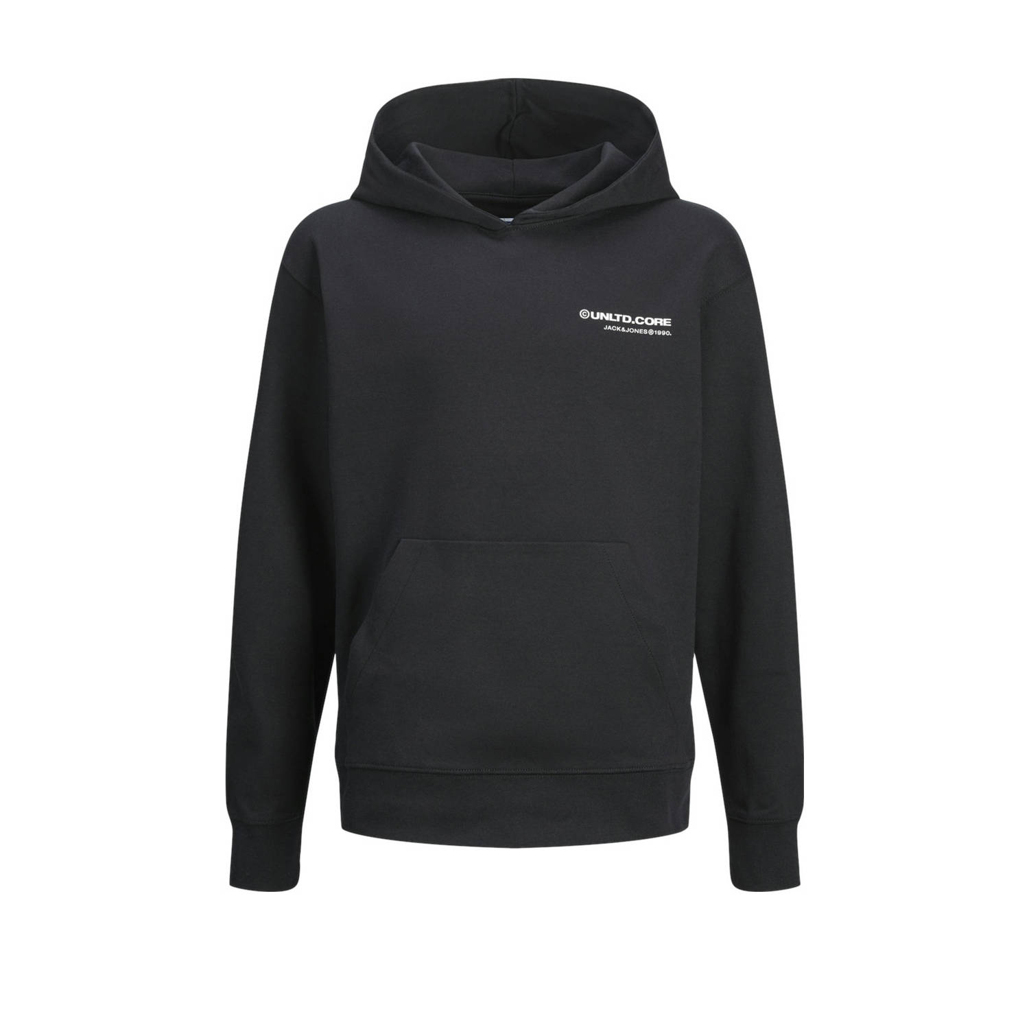 Jack & jones JUNIOR hoodie JCOAERO met tekst zwart Sweater Tekst 140