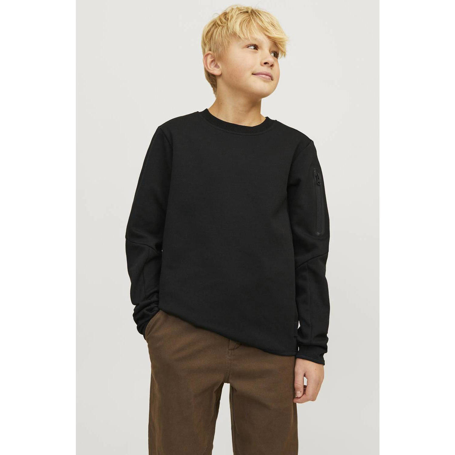 Jack & jones JUNIOR sweater JCOFUSION mosgroen Zwart Effen 128