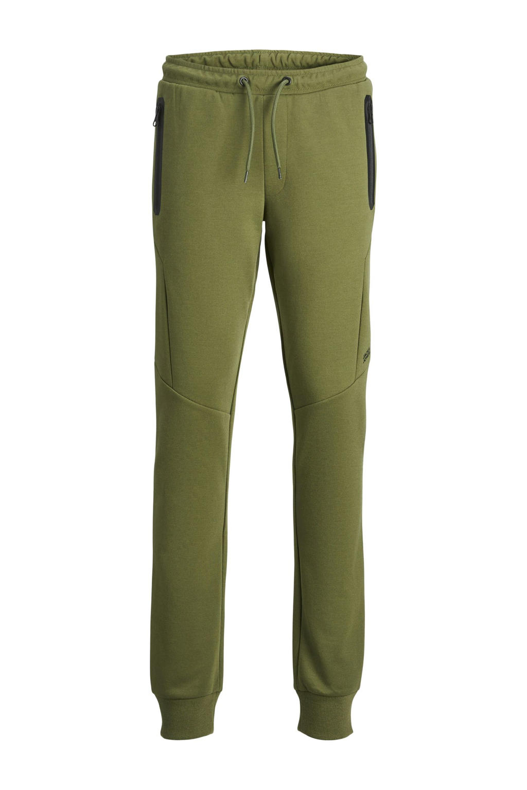 Groene jongens JACK & JONES JUNIOR broek van sweat materiaal met elastische tailleband met koord en effen