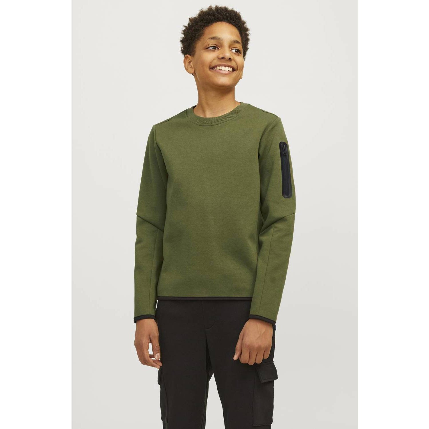 Jack & jones JUNIOR sweater JCOFUSION mosgroen Effen 152