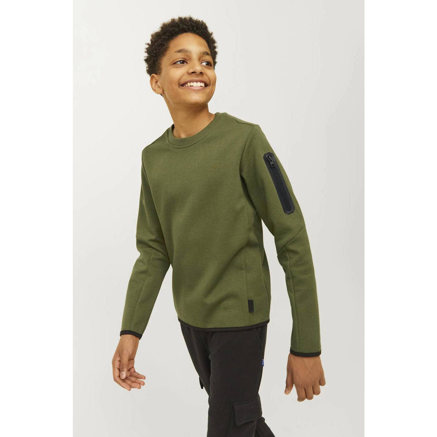 JACK & JONES JUNIOR sweater JCOFUSION mosgroen