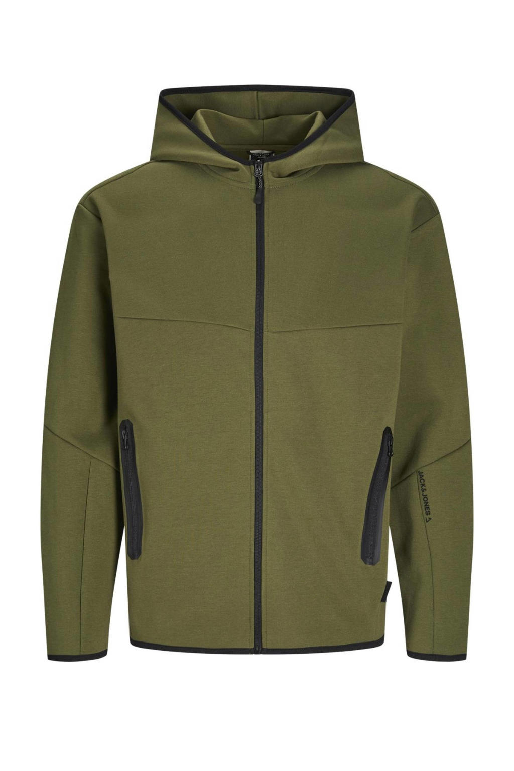 Groene jongens JACK & JONES JUNIOR vest met effen, lange mouwen, capuchon en ritssluiting