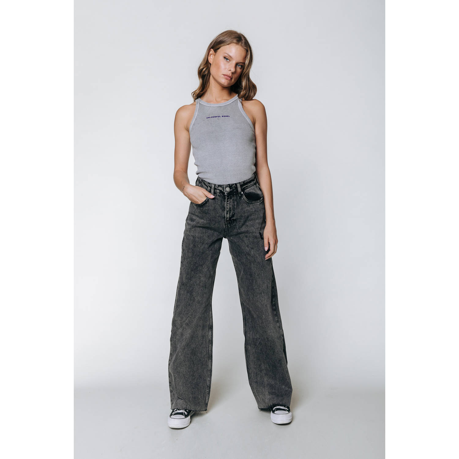 Colourful Rebel high waist wide leg jeans Gaias High Rise dark blue denim