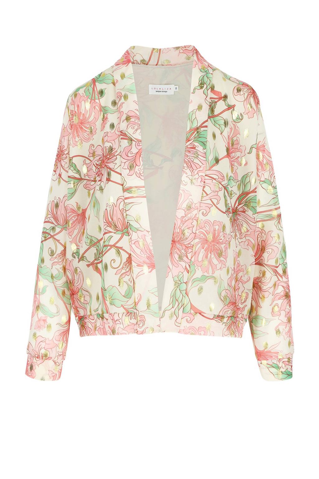 Zalmkleurige dames LOLALIZA gebloemd jasje van polyester met lange mouwen en klassieke kraag