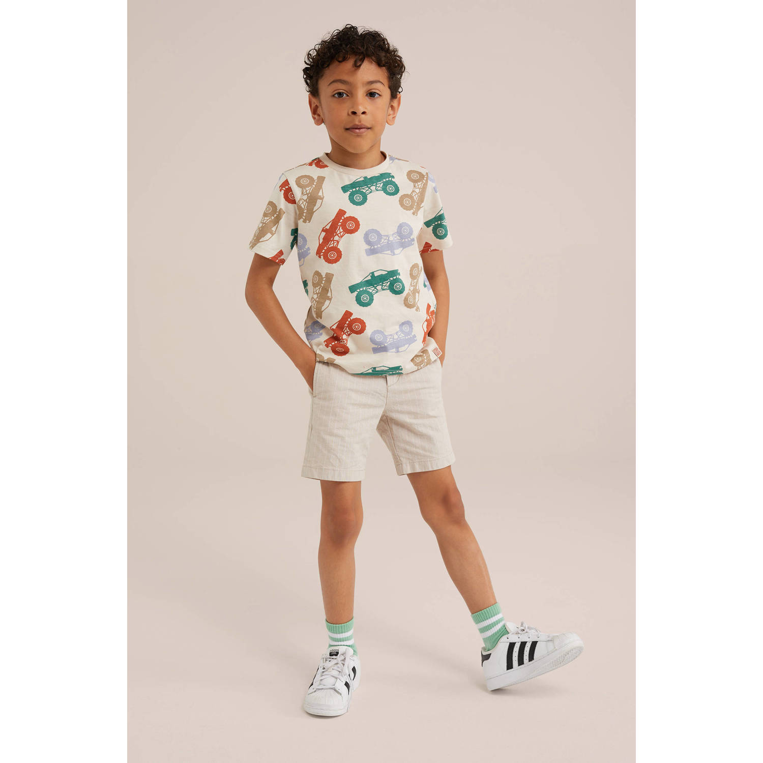 WE Fashion T-shirt met all over print beige Jongens Katoen Ronde hals All over print 110 116