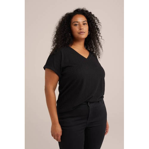 WE Fashion Curve top met ingebreid patroon zwart afbeelding