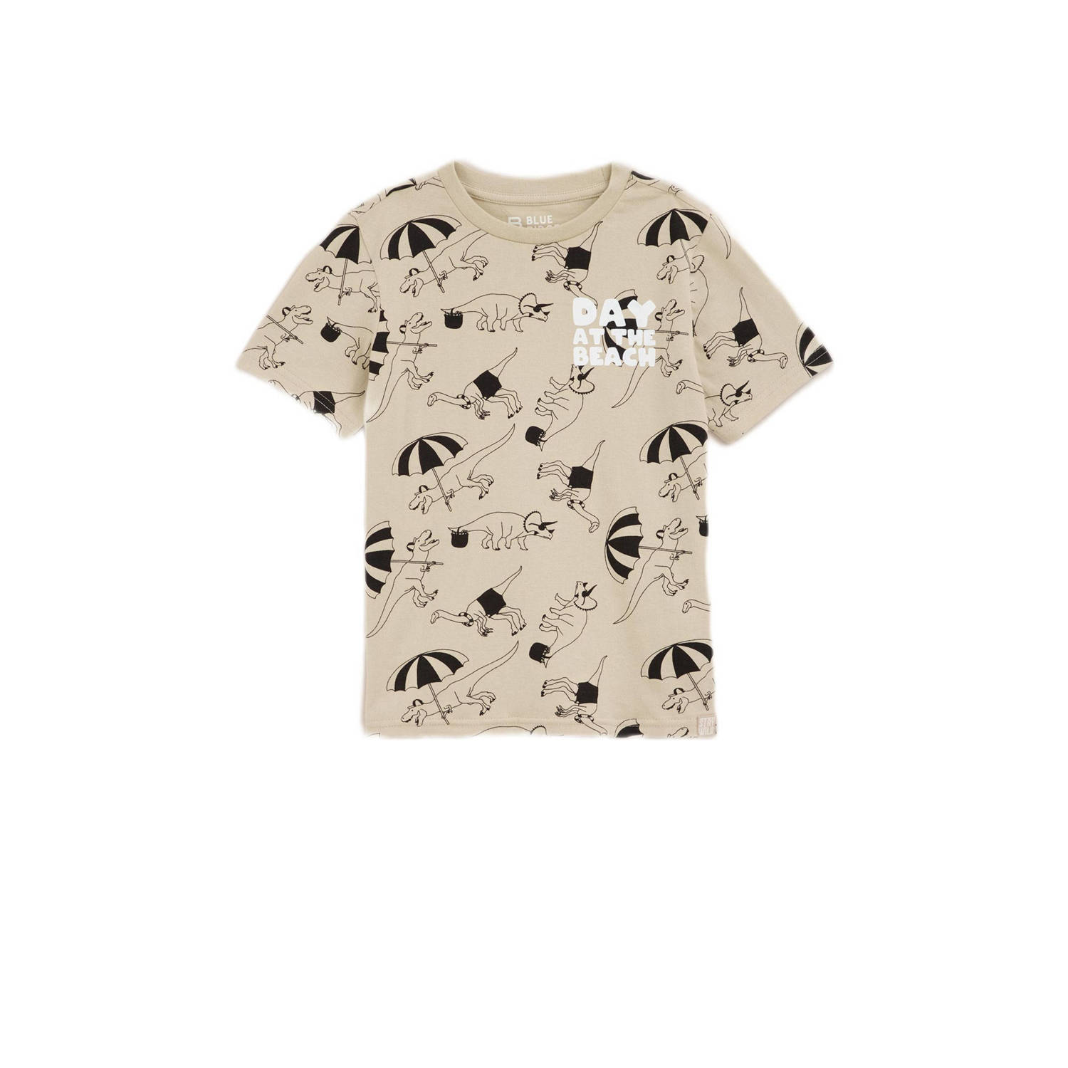 WE Fashion T-shirt met all over print beige Jongens Katoen Ronde hals All over print 122 128