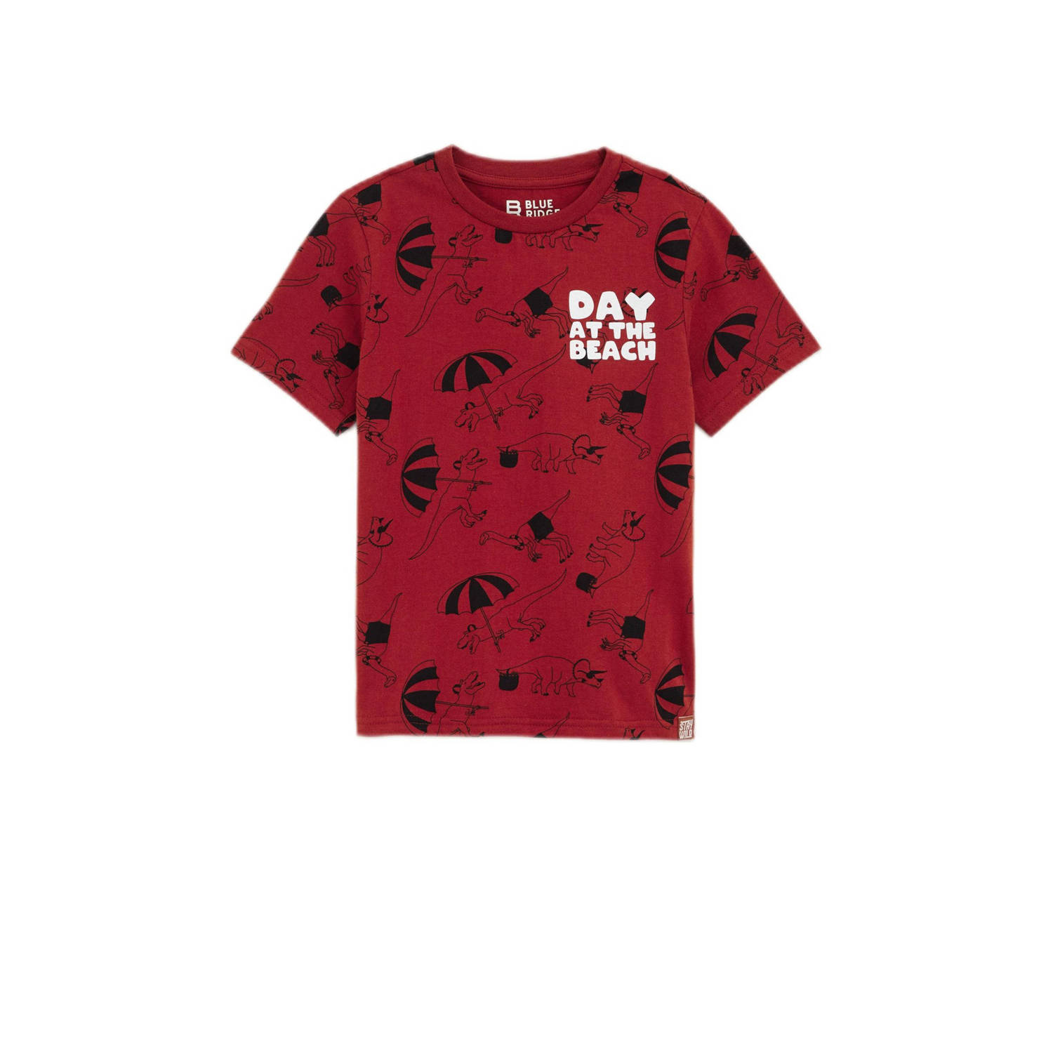 WE Fashion T-shirt met all over print donkerrood Jongens Katoen Ronde hals 122 128