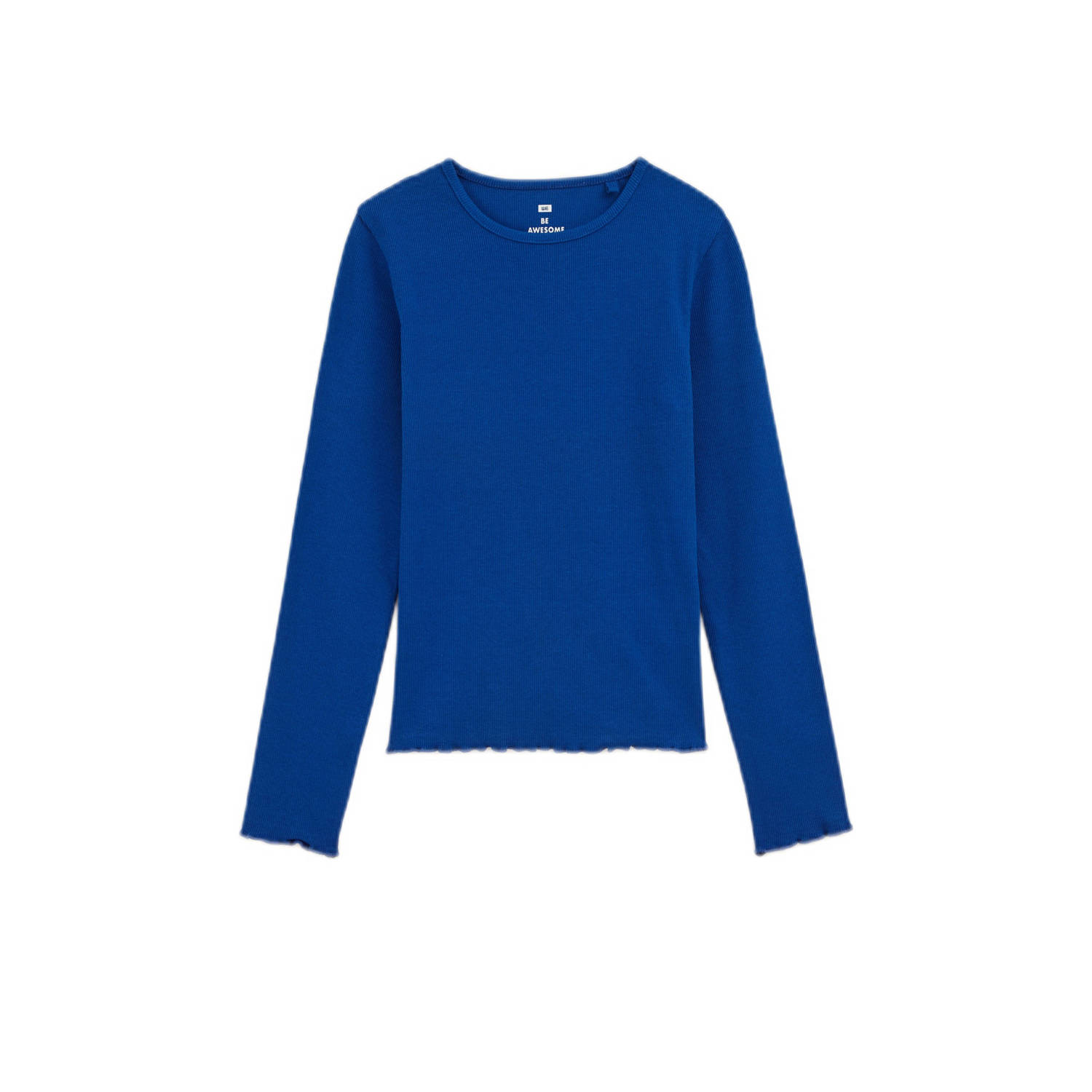 WE Fashion longsleeve hardblauw Meisjes Stretchkatoen Ronde hals Effen 134 140