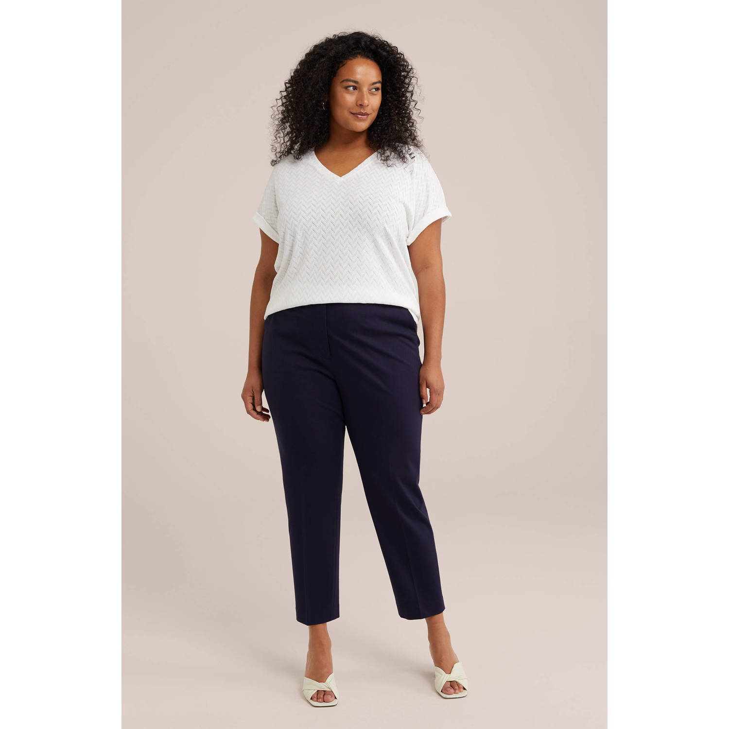 WE Fashion Curve top met ingebreid patroon wit