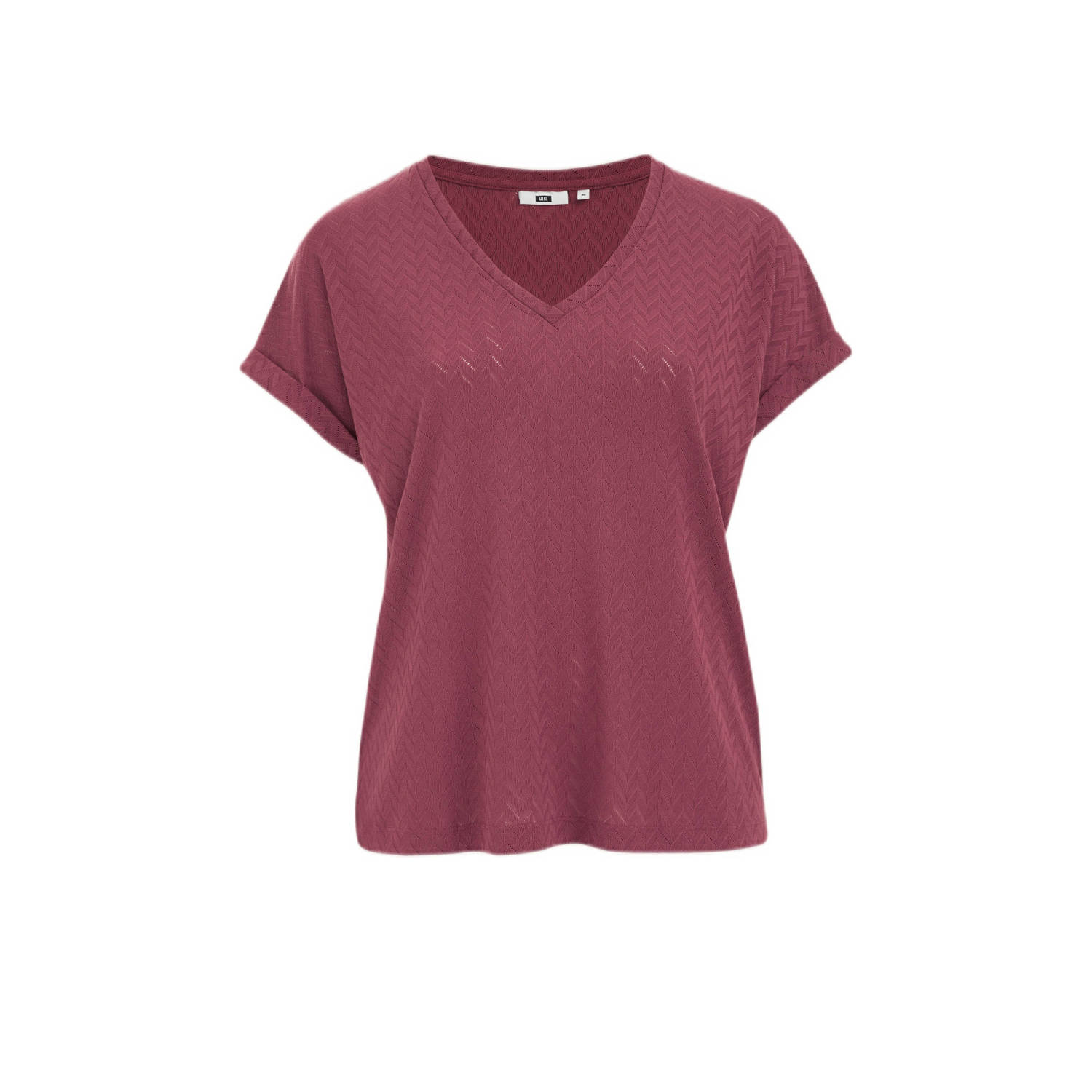 WE Fashion Curve top met ingebreid patroon donkerpaars