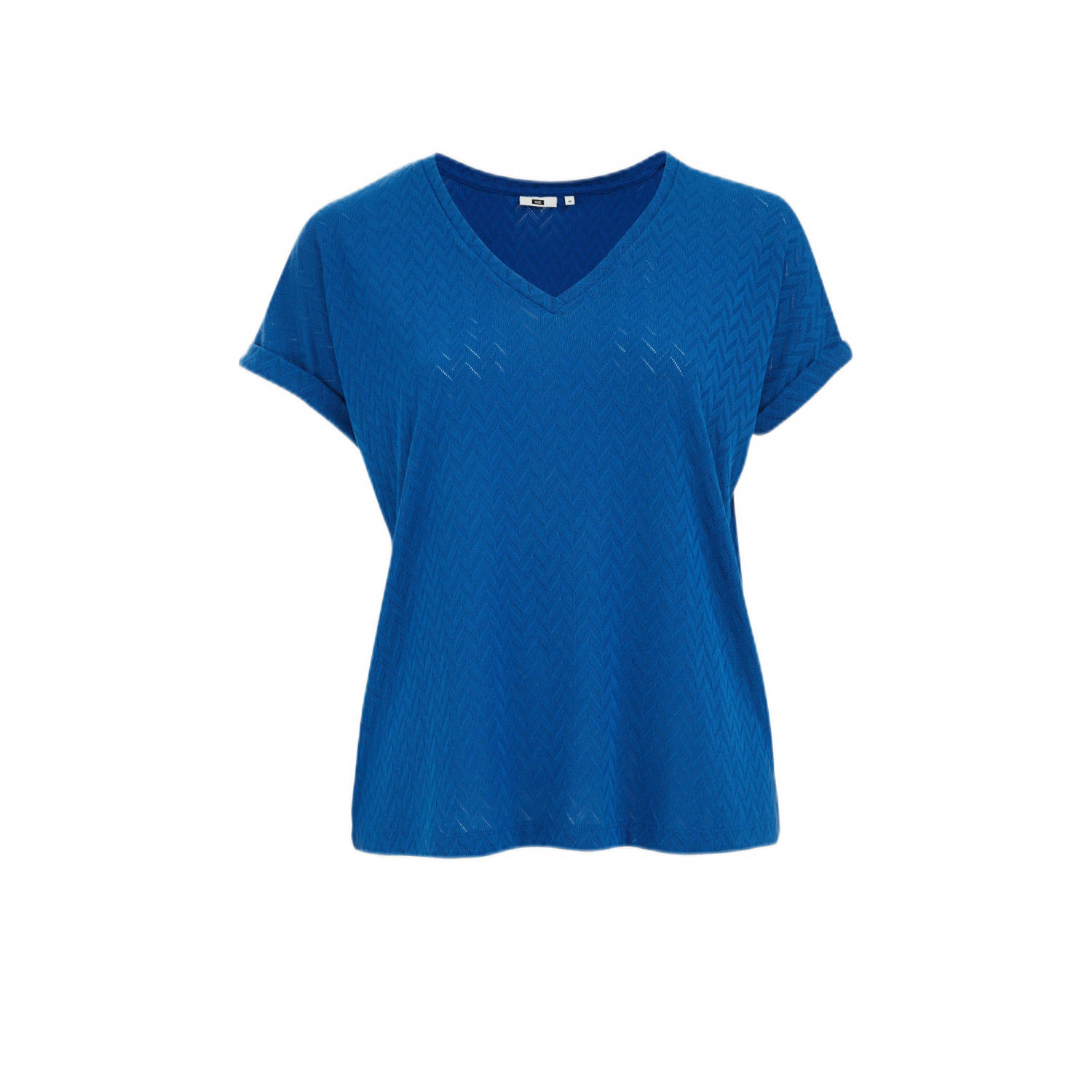 WE Fashion Curve top met ingebreid patroon blauw