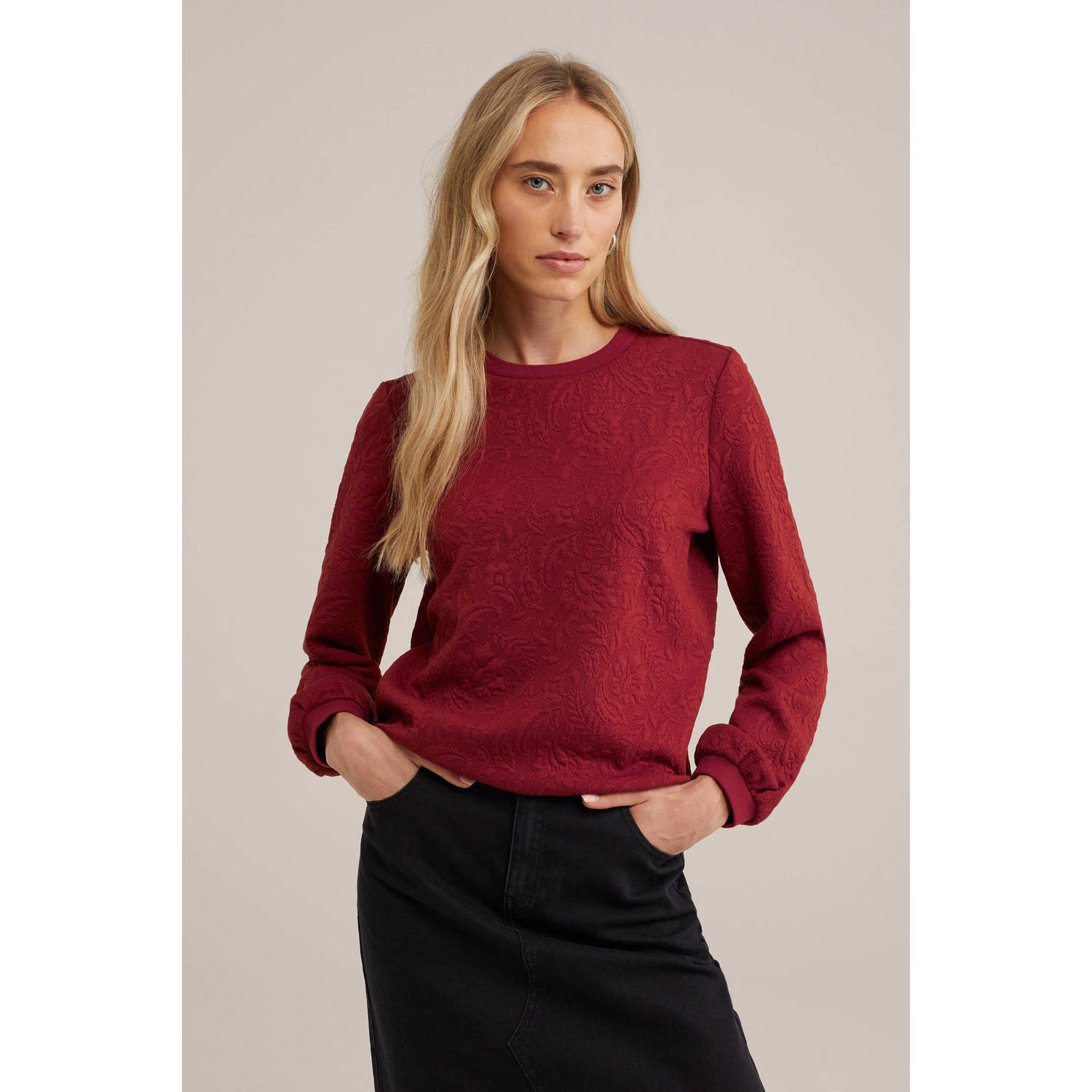 WE Fashion top met ingebreid patroon donkerrood