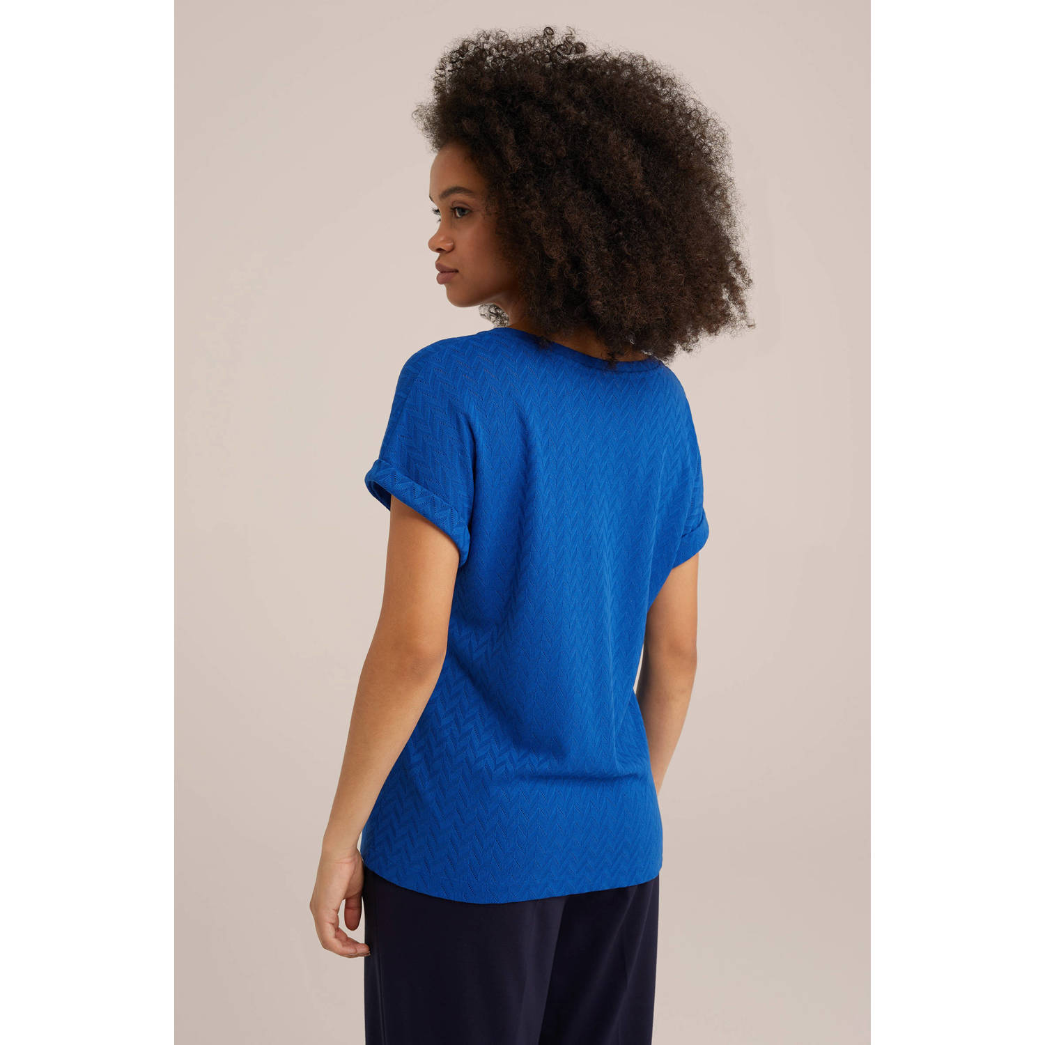 WE Fashion top met ingebreid patroon blauw